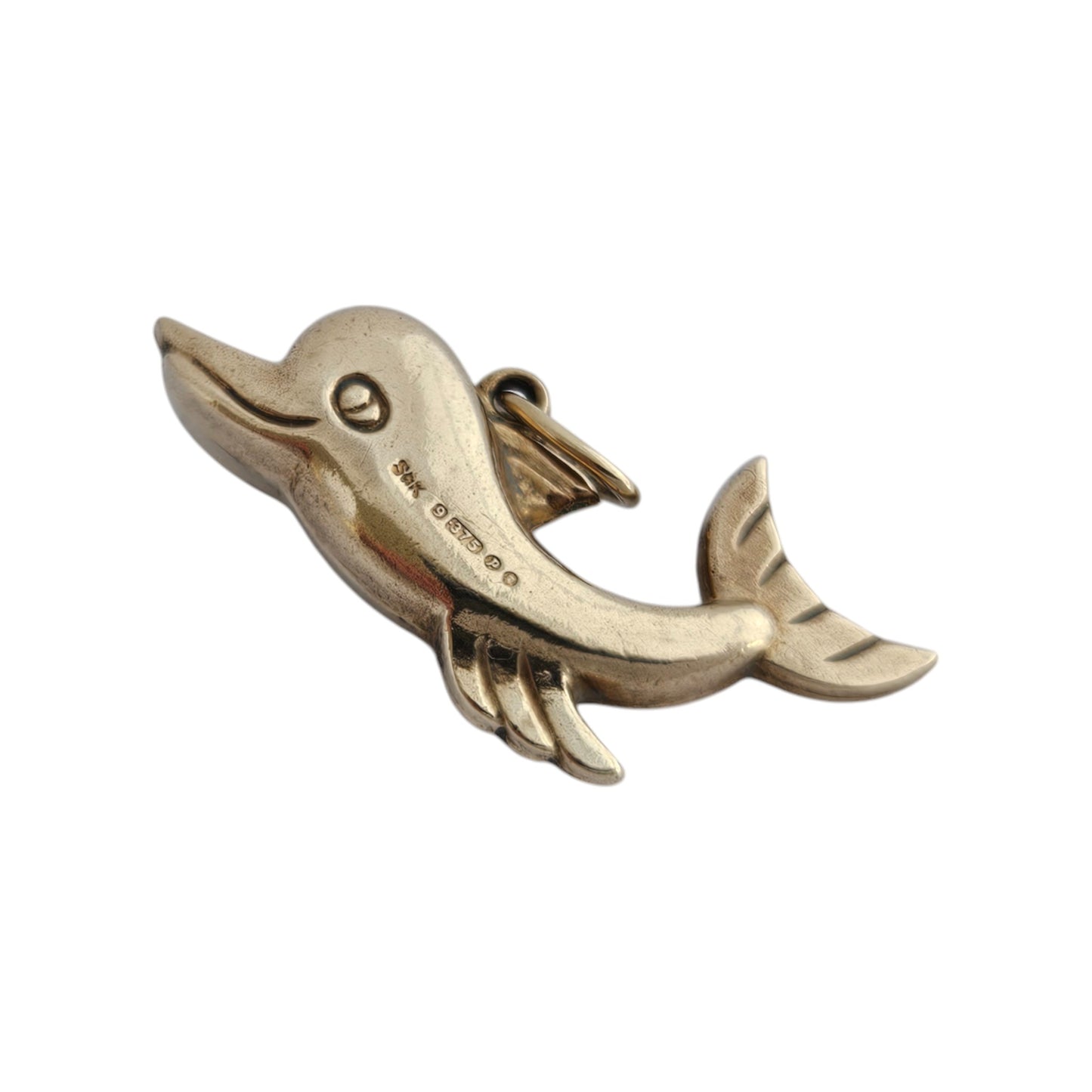 9ct 375 Yellow Gold Dolphin Charm 1970 L 2.8 cm 1.3 g.