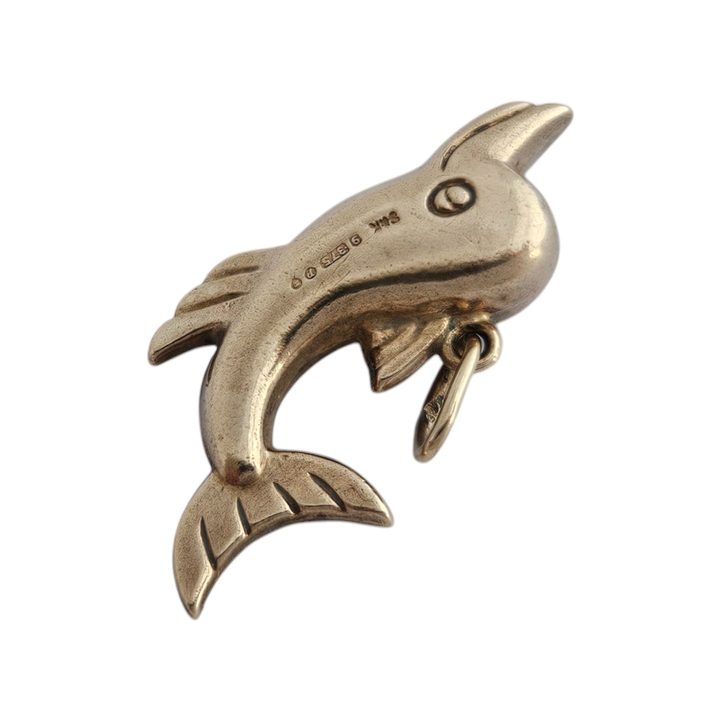 9ct 375 Yellow Gold Dolphin Charm 1970 L 2.8 cm 1.3 g.