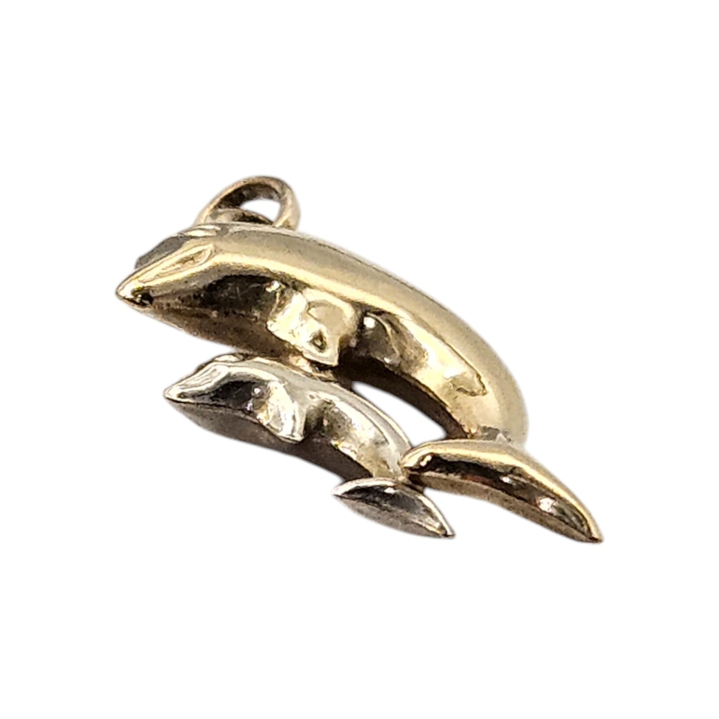 9ct Yellow & White Gold Couple Of Dolphins Charm L 1.7 cm 0.6 g.
