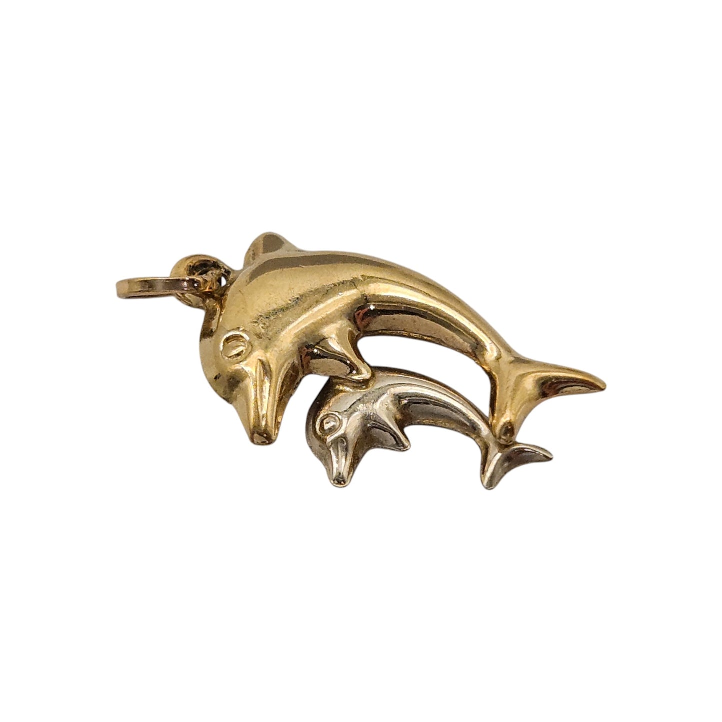 9ct Yellow & White Gold Couple Of Dolphins Charm L 1.7 cm 0.6 g.