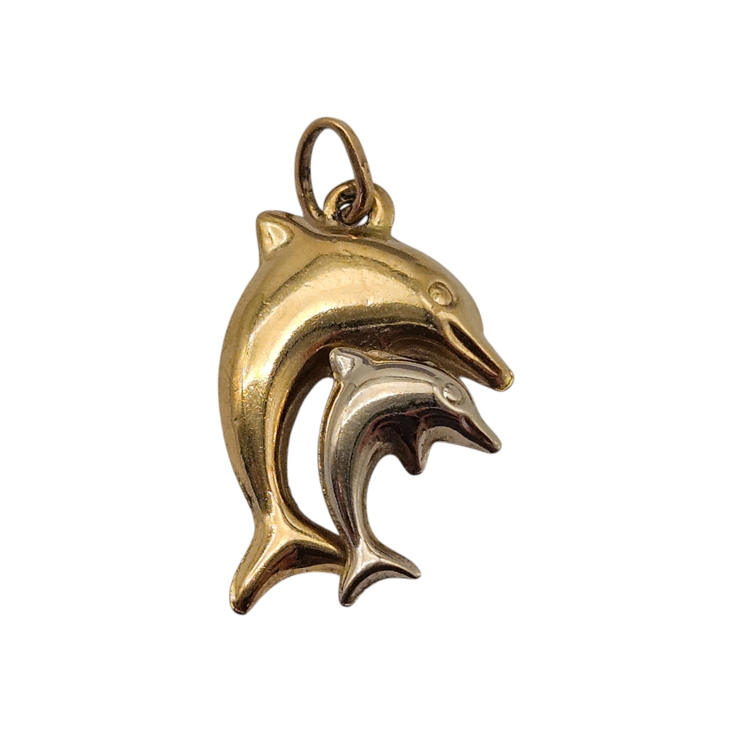 9ct Yellow & White Gold Couple Of Dolphins Charm L 1.7 cm 0.6 g.