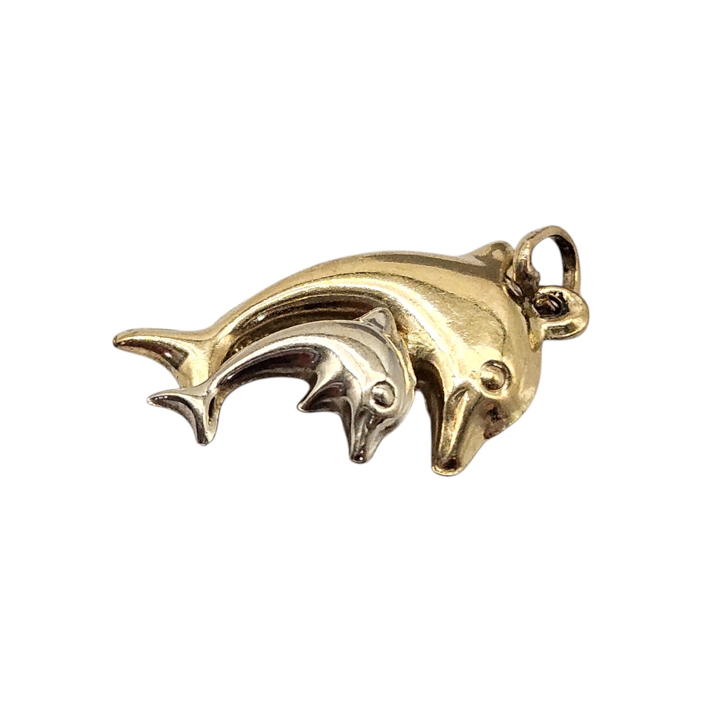 9ct Yellow & White Gold Couple Of Dolphins Charm L 1.7 cm 0.6 g.