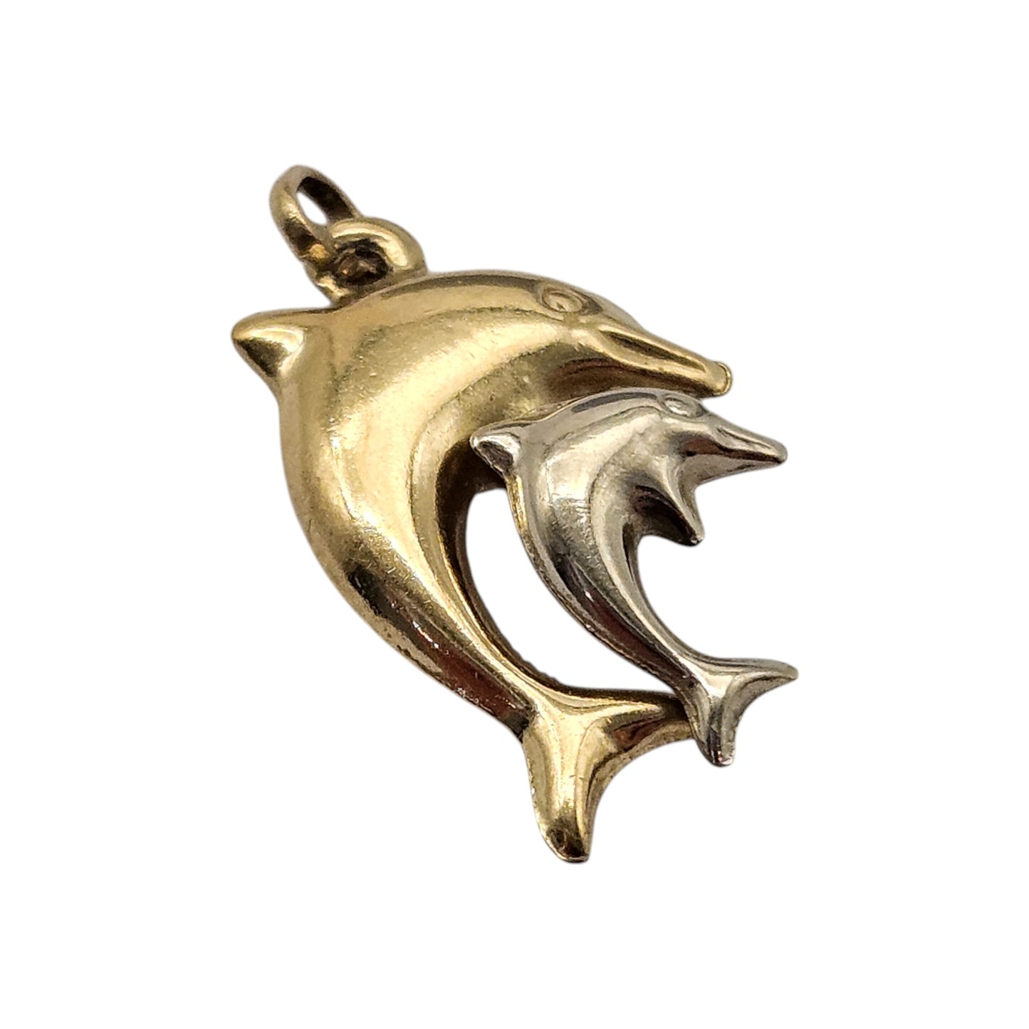 9ct Yellow & White Gold Couple Of Dolphins Charm L 1.7 cm 0.6 g.