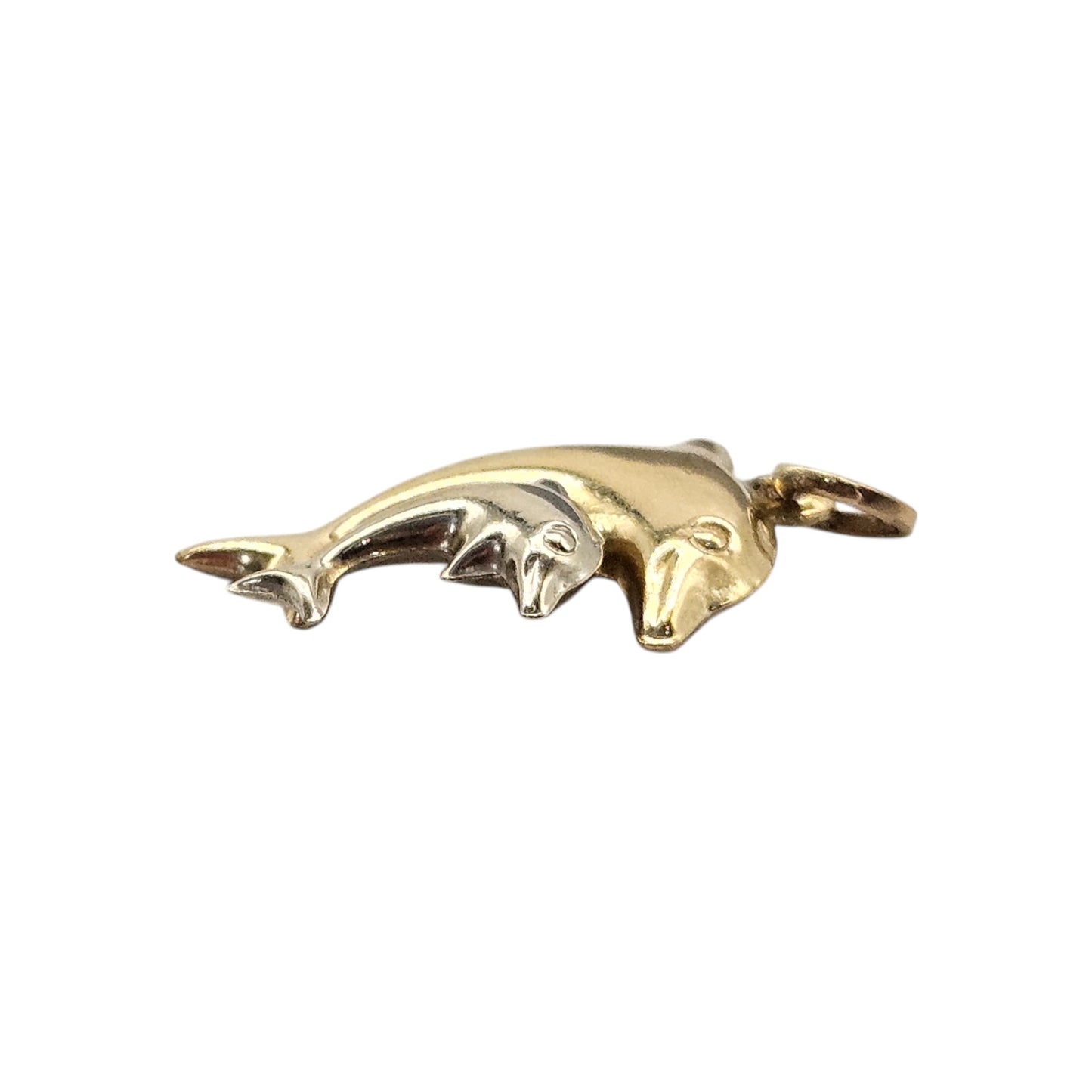 9ct Yellow & White Gold Couple Of Dolphins Charm L 1.7 cm 0.6 g.