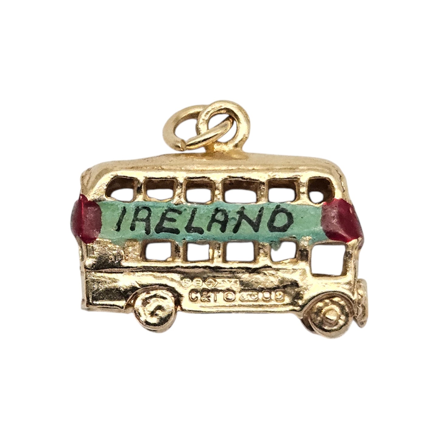 9ct 375 Yellow Gold Double Decker Bus Charm 1978 L 1.8 cm 2.8 g.