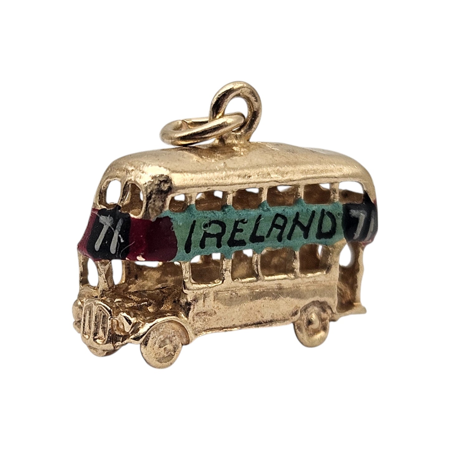 9ct 375 Yellow Gold Double Decker Bus Charm 1978 L 1.8 cm 2.8 g.