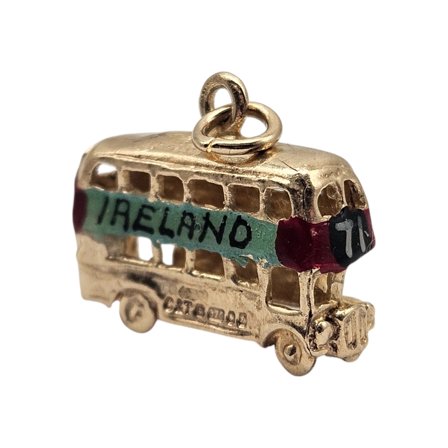 9ct 375 Yellow Gold Double Decker Bus Charm 1978 L 1.8 cm 2.8 g.