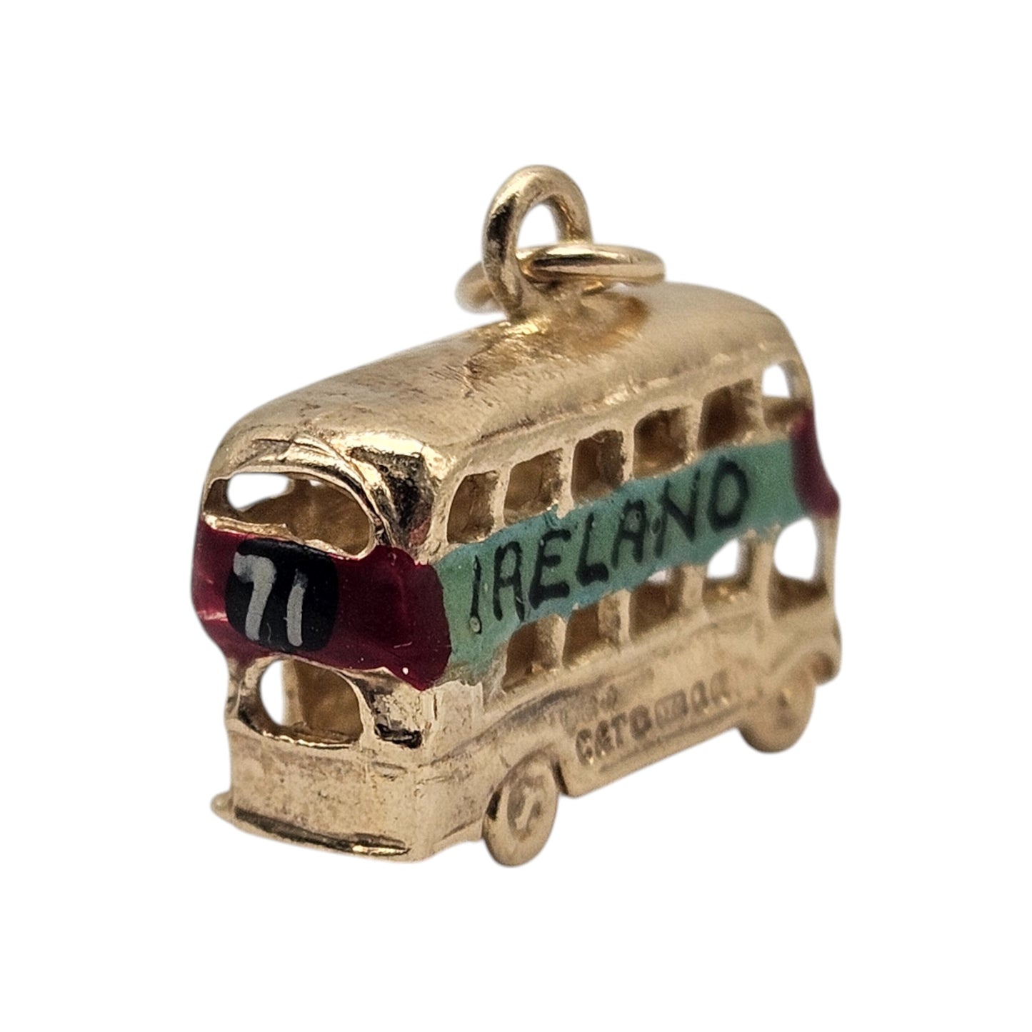 9ct 375 Yellow Gold Double Decker Bus Charm 1978 L 1.8 cm 2.8 g.