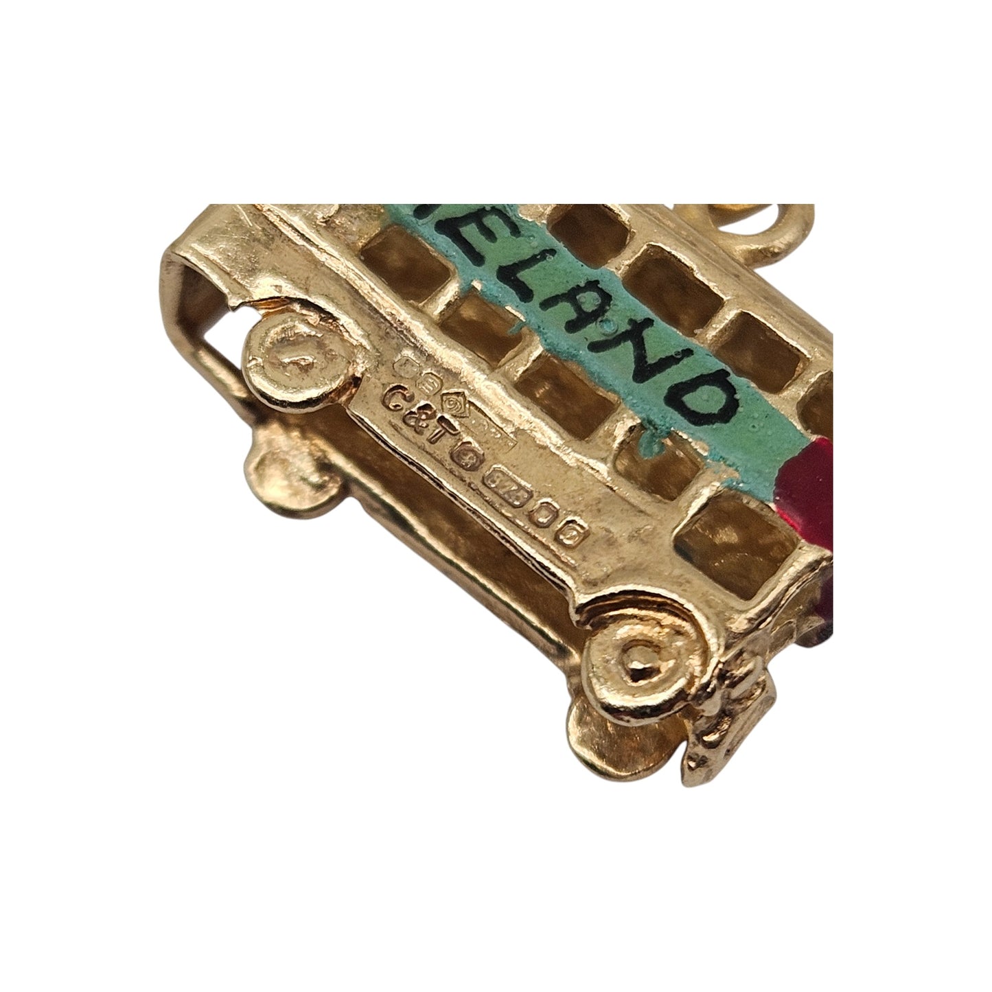 9ct 375 Yellow Gold Double Decker Bus Charm 1978 L 1.8 cm 2.8 g.