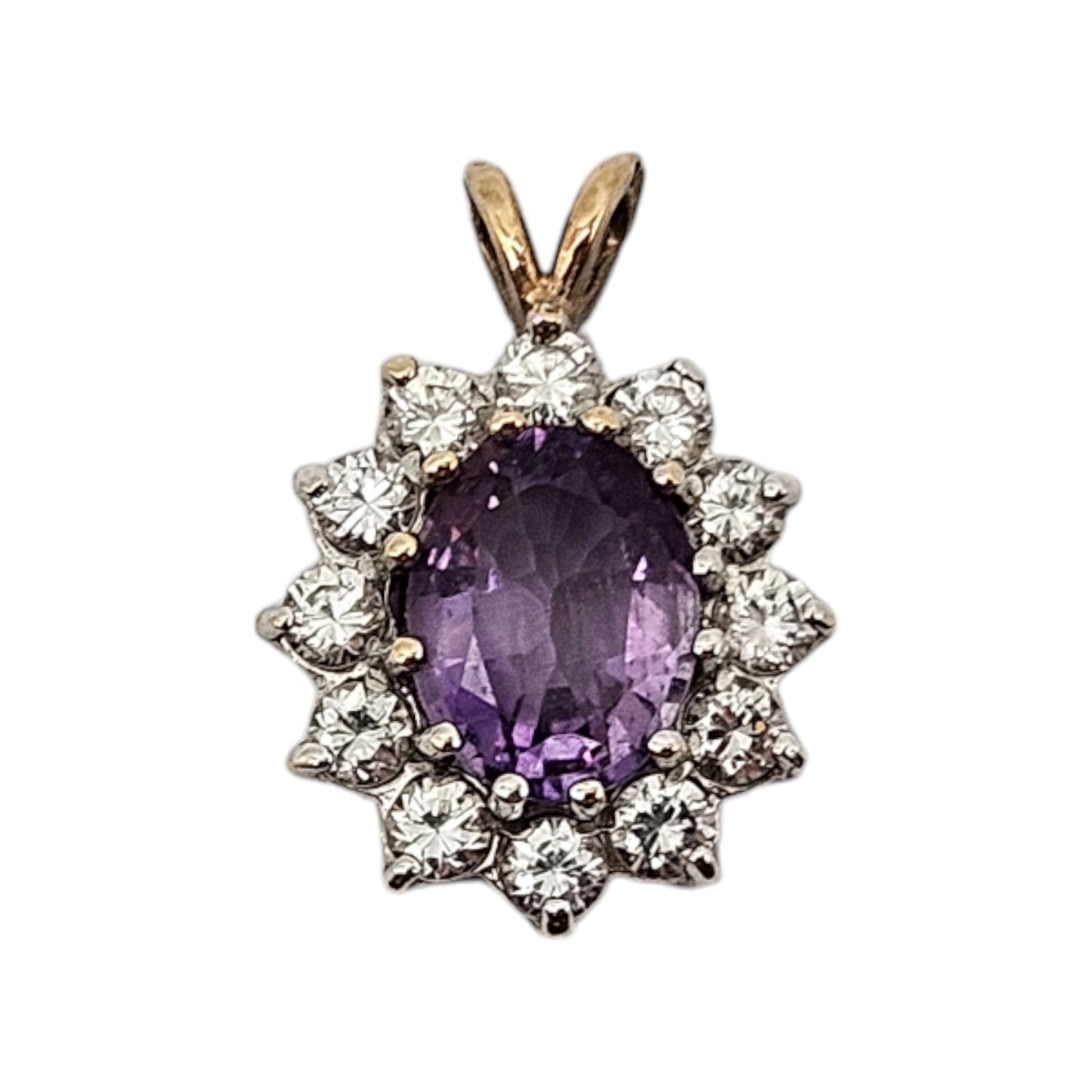 9ct 375 Yellow Gold Dress Pendant with Amethyst and CZ c.1987