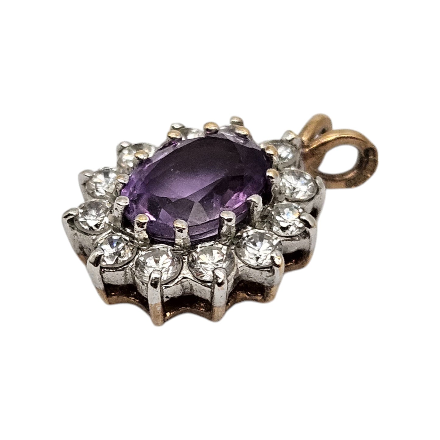 9ct 375 Yellow Gold Dress Pendant with Amethyst and CZ c.1987