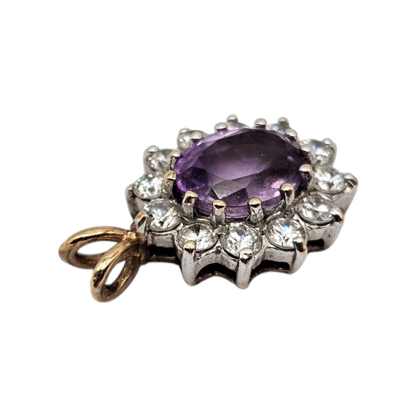 9ct 375 Yellow Gold Dress Pendant with Amethyst and CZ c.1987
