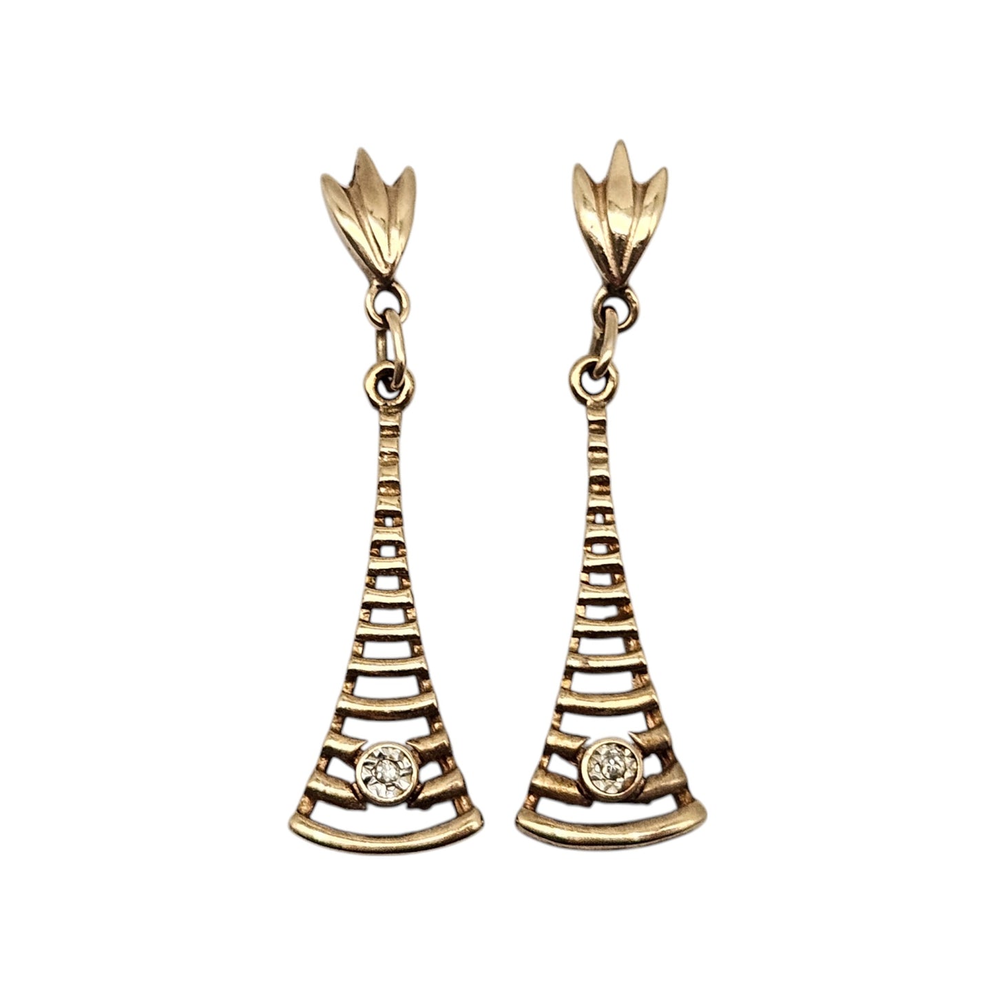 Pair of 9ct Yellow Gold Drop Earrings with Diamonds