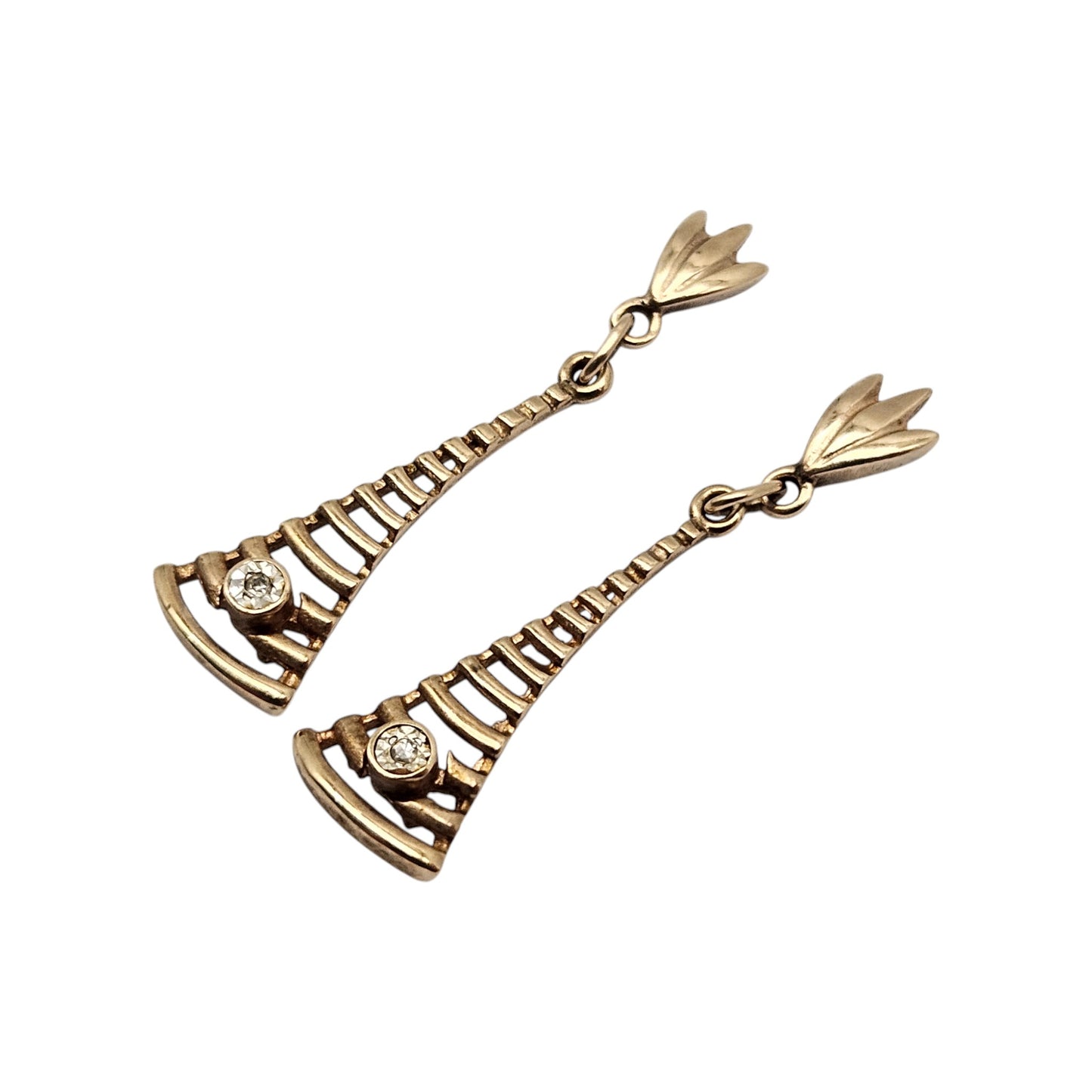 Pair of 9ct Yellow Gold Drop Earrings with Diamonds