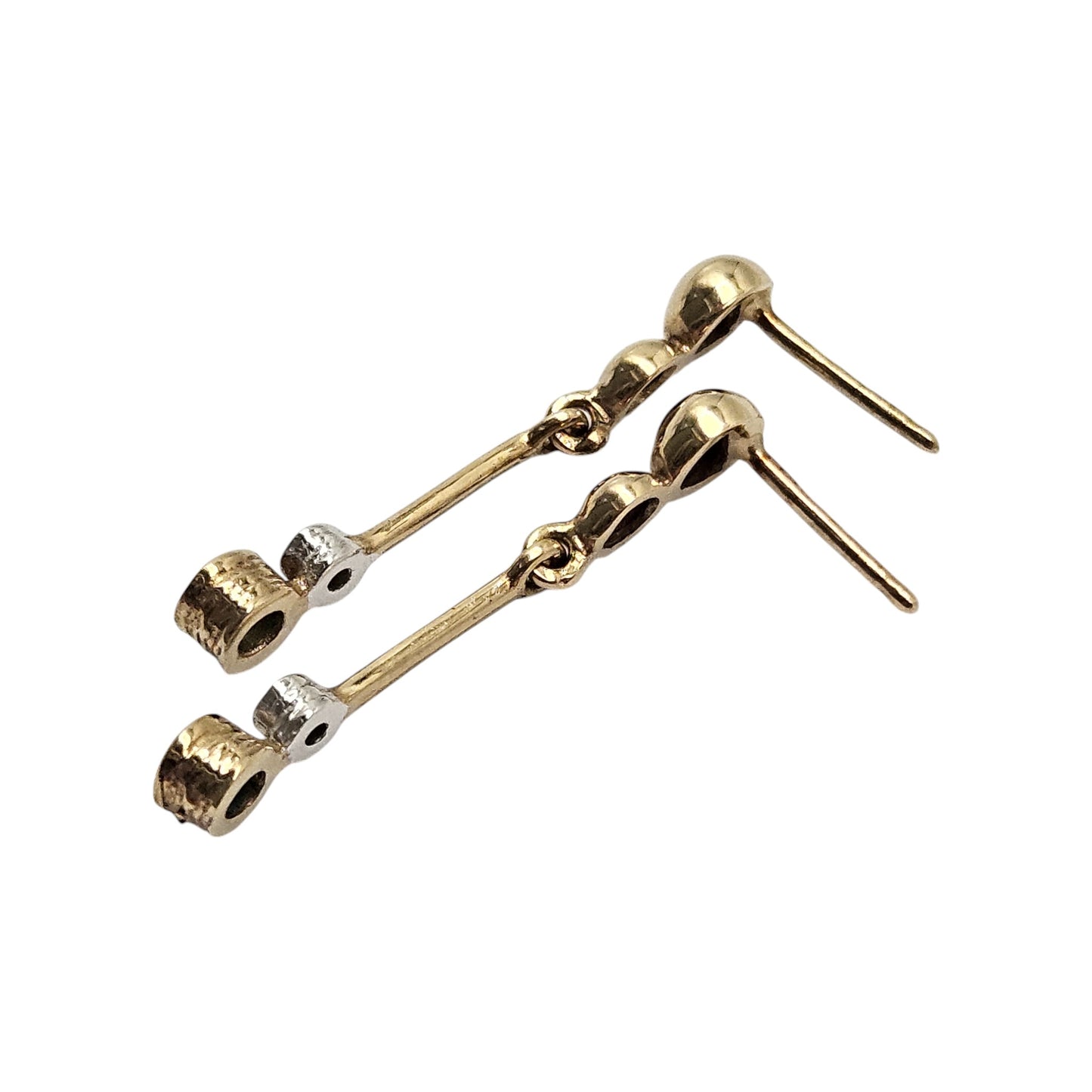 Pair of 9ct Yellow Gold Drop Earrings with Emeralds & Diamonds 1980