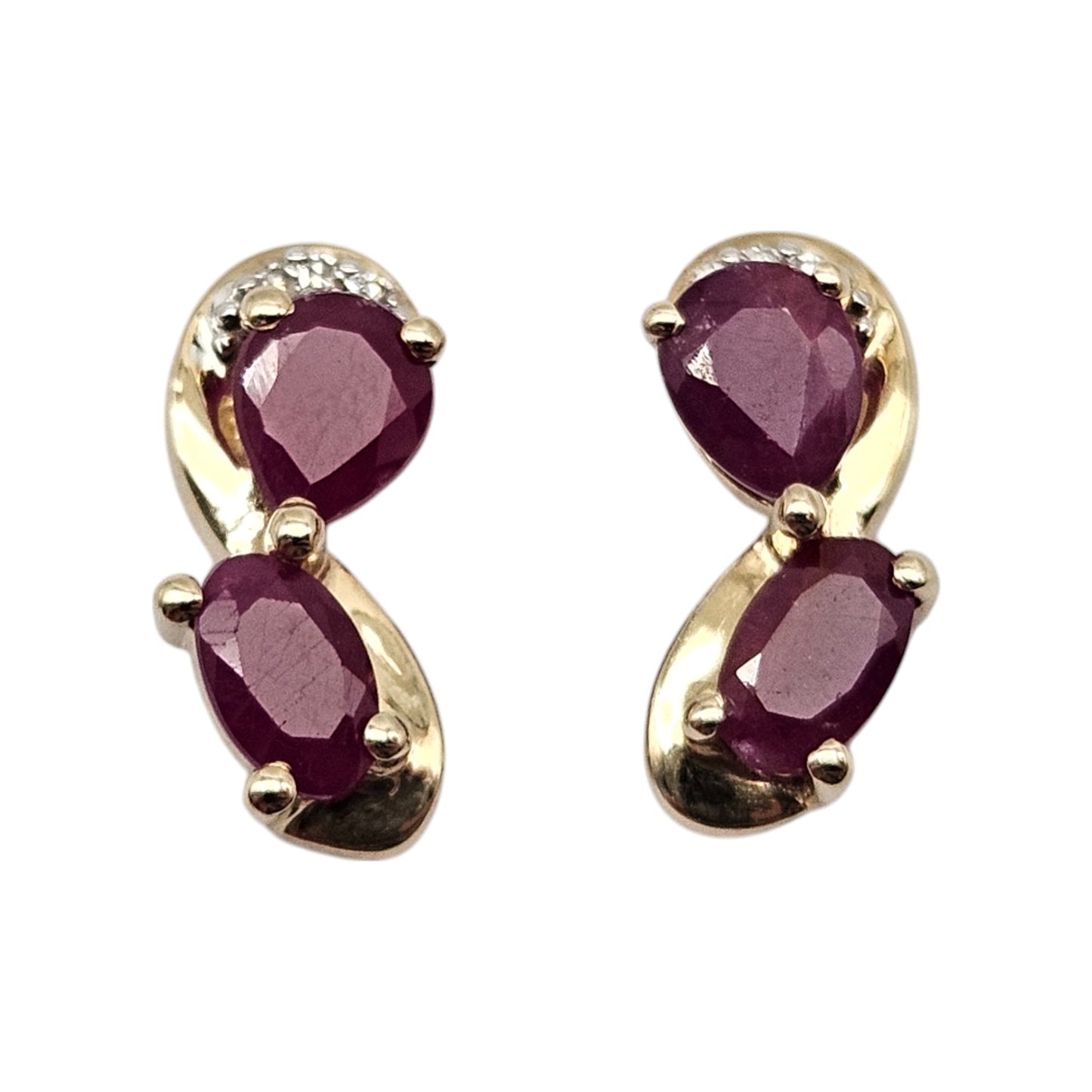 Pair of 9ct Yellow Gold Ear Studs with Ruby & Diamonds