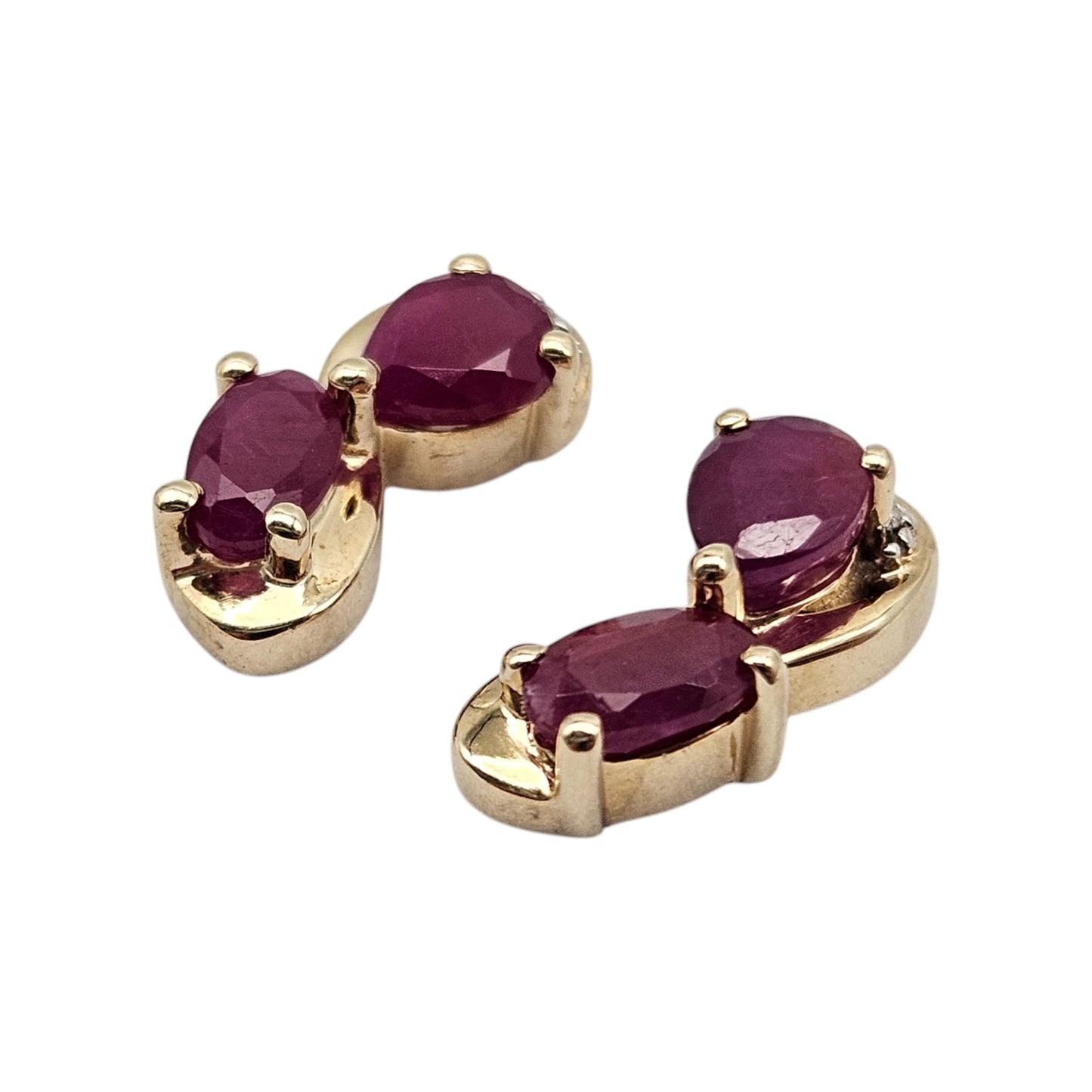 Pair of 9ct Yellow Gold Ear Studs with Ruby & Diamonds