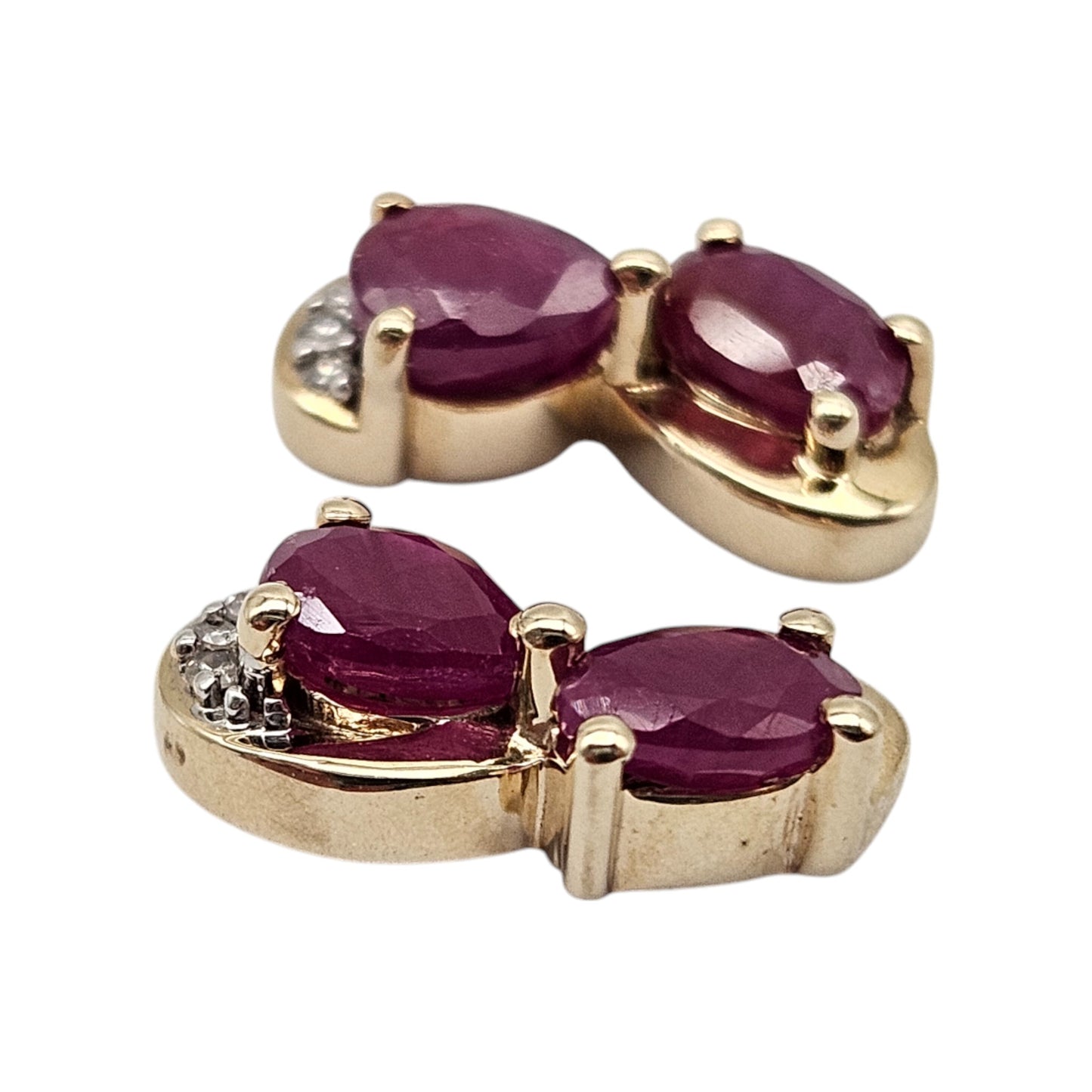 Pair of 9ct Yellow Gold Ear Studs with Ruby & Diamonds