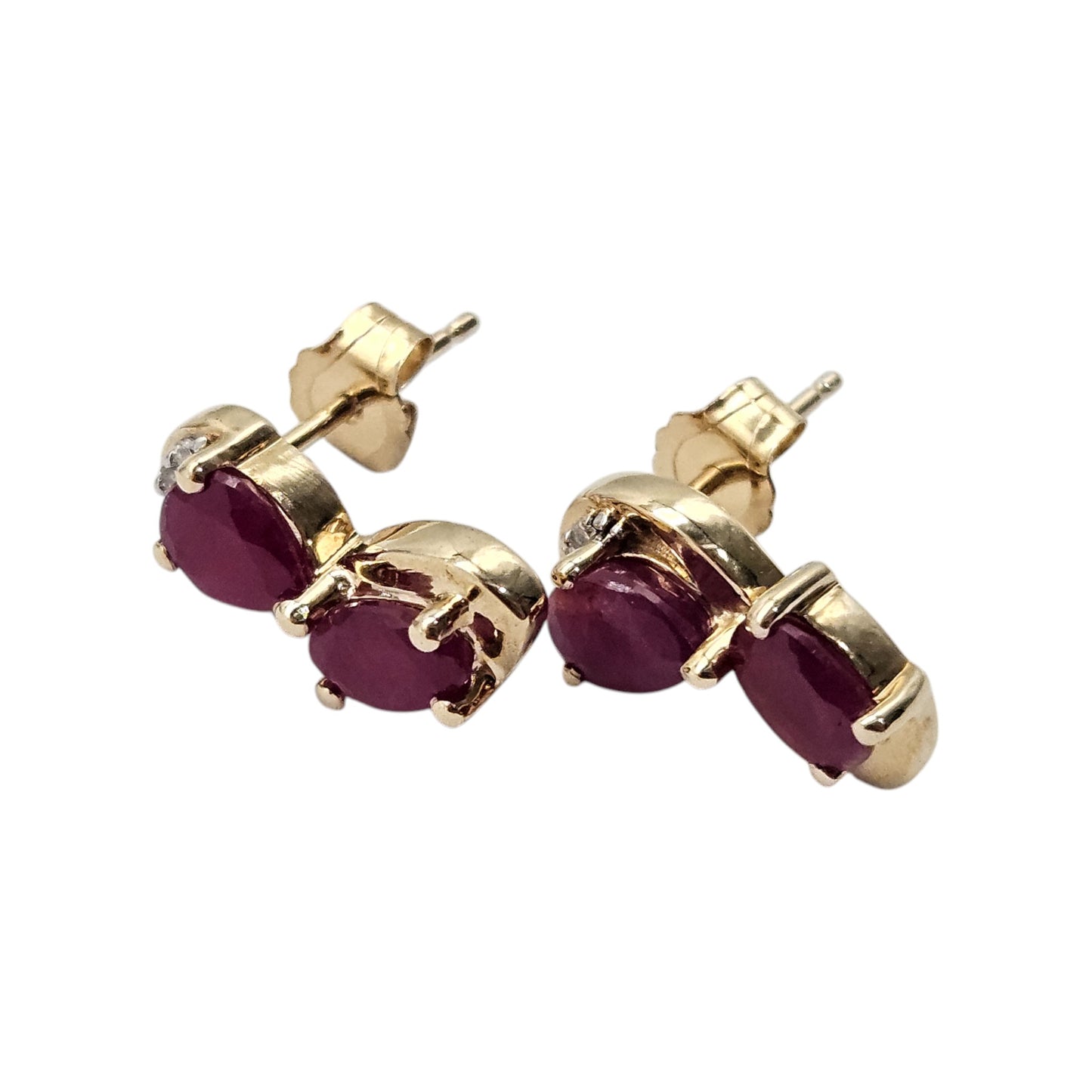 Pair of 9ct Yellow Gold Ear Studs with Ruby & Diamonds