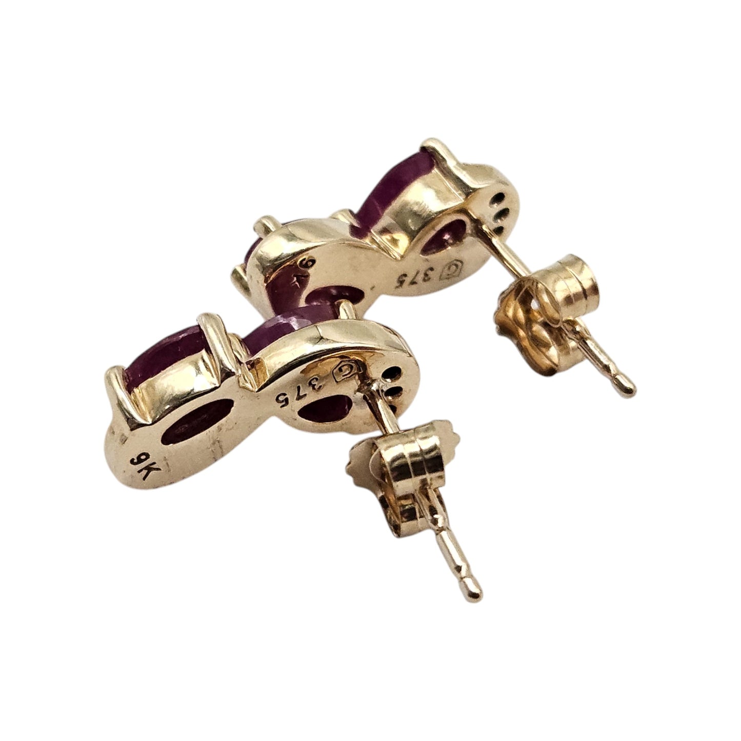 Pair of 9ct Yellow Gold Ear Studs with Ruby & Diamonds