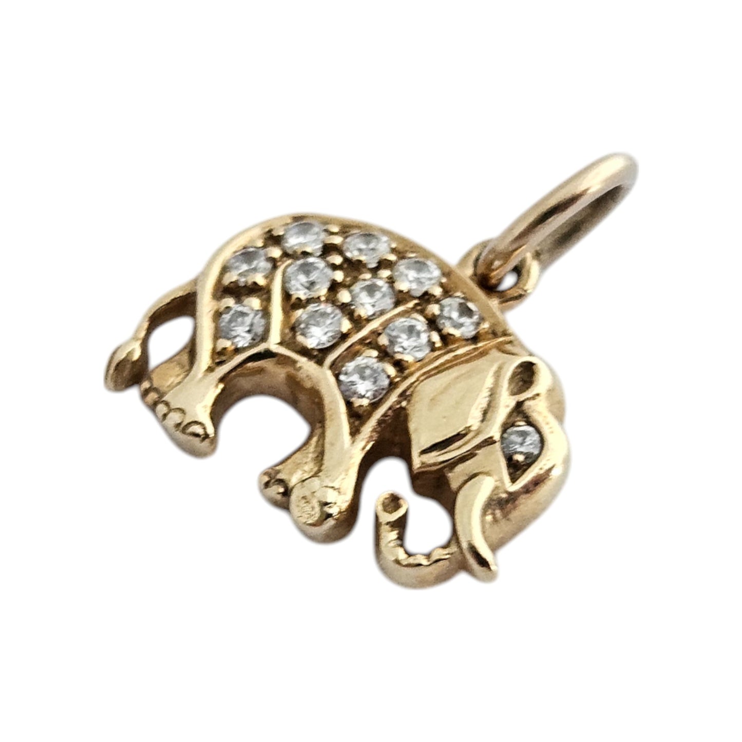 9ct 375 Yellow Gold Elephant Charm with White Stones L 1.4 cm 1.4 g.