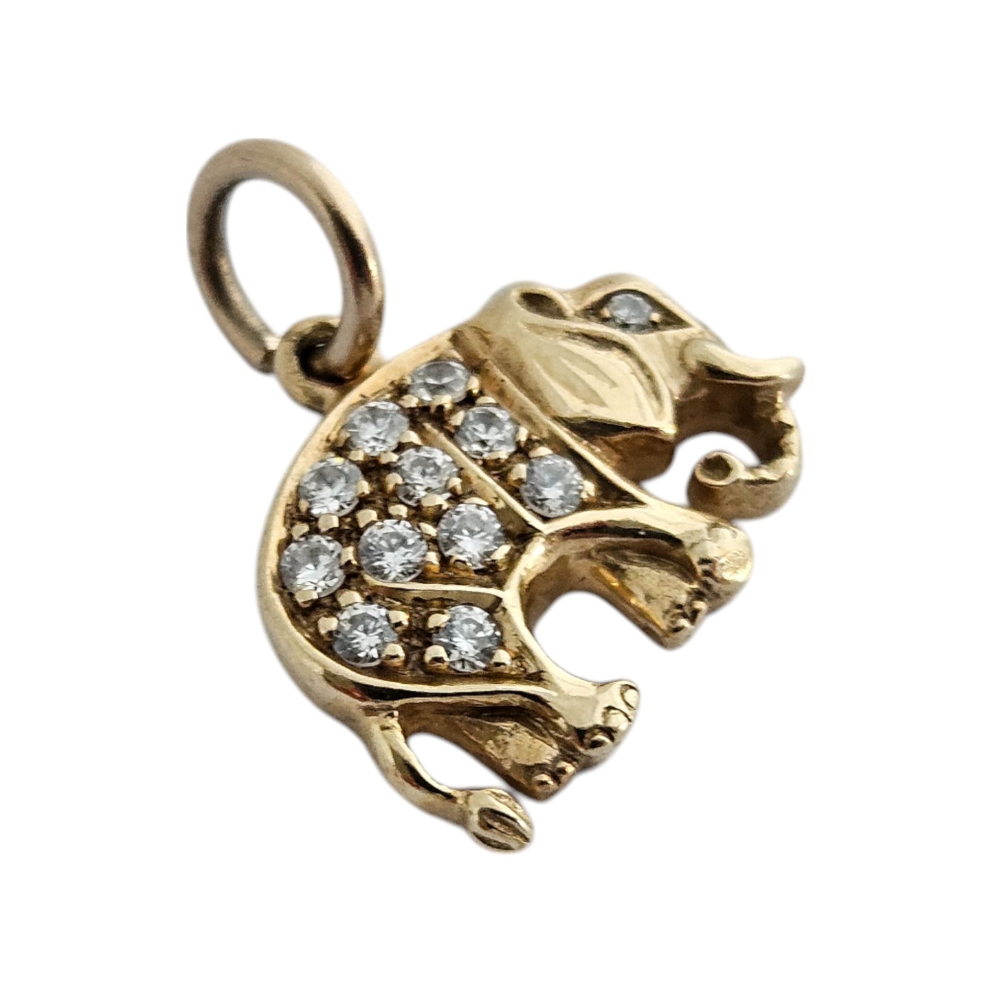 9ct 375 Yellow Gold Elephant Charm with White Stones L 1.4 cm 1.4 g.