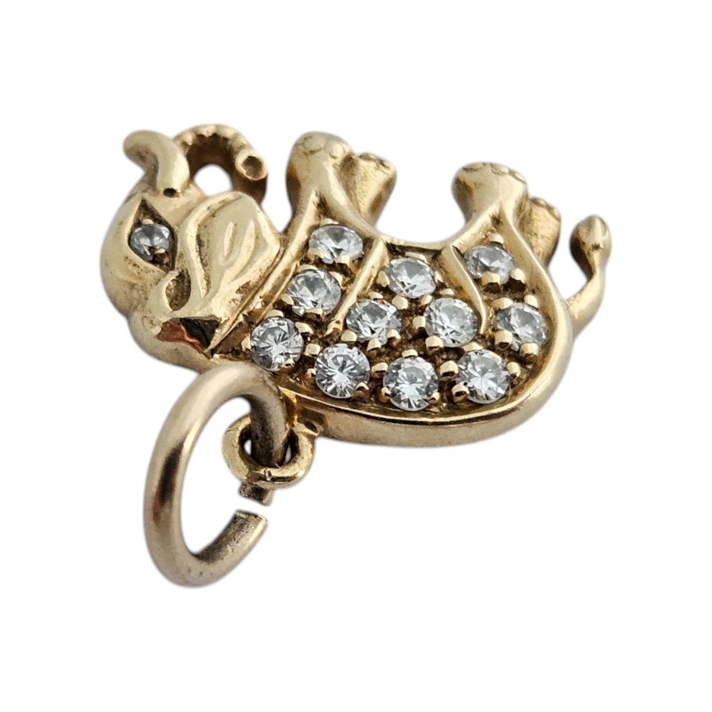 9ct 375 Yellow Gold Elephant Charm with White Stones L 1.4 cm 1.4 g.