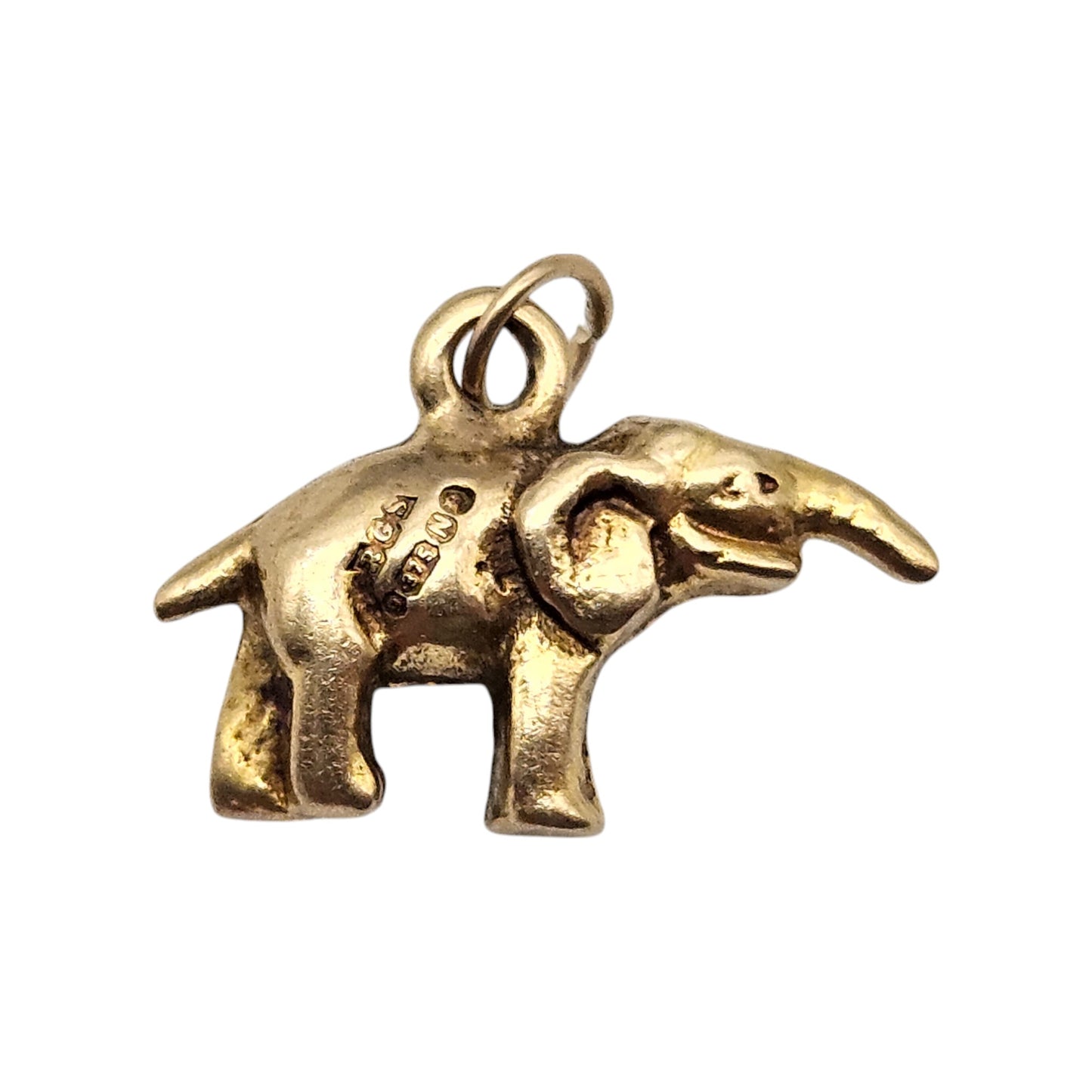 9ct 375 Cast Yellow Gold Elephant Charm 1948 L 1.8 cm 3.1 g.