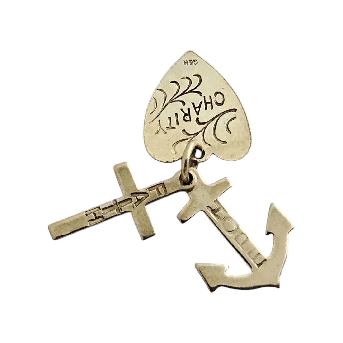 9ct 375 Yellow Gold Faith Hope & Charity Charm 1969 L 1.4 cm 1.5 g.