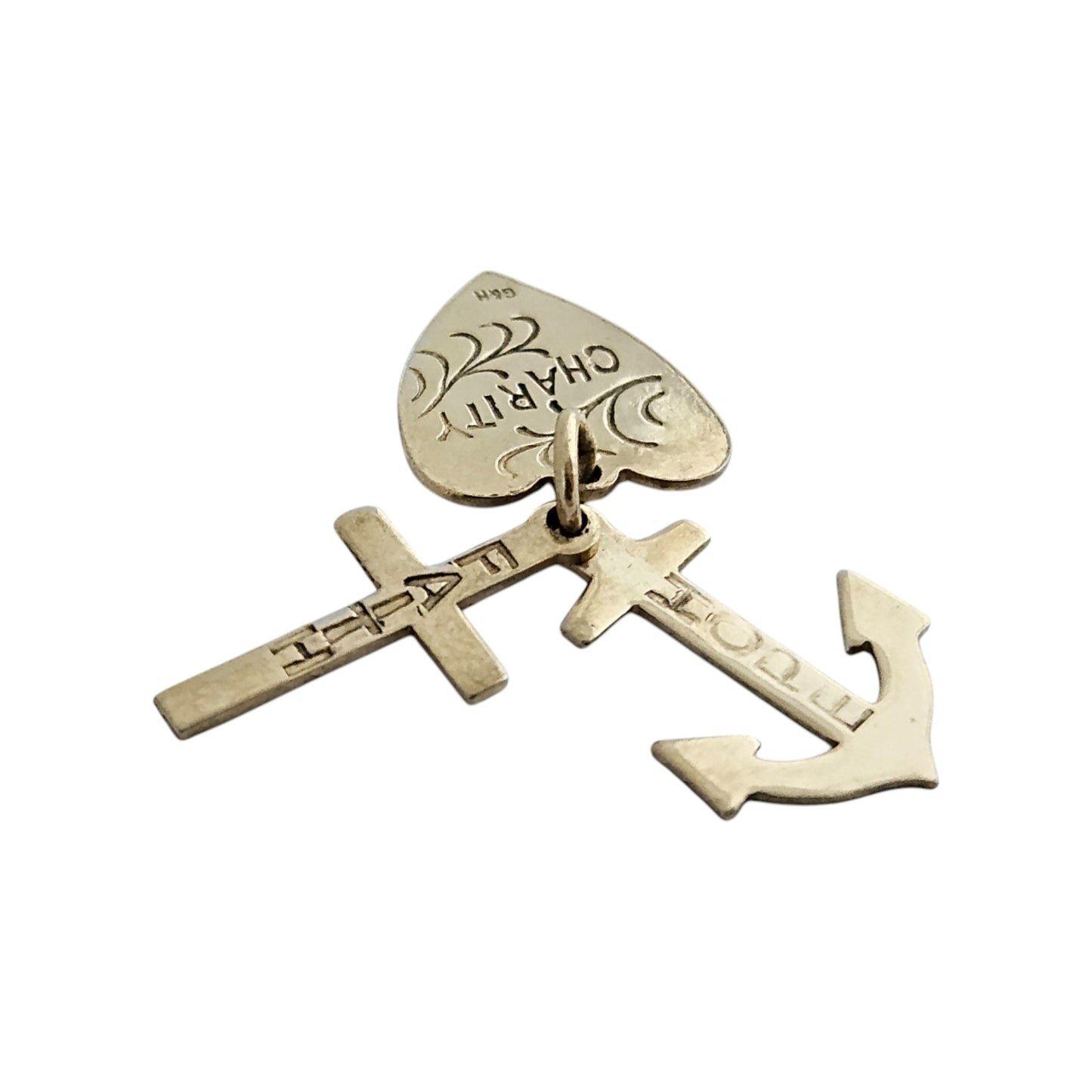 9ct 375 Yellow Gold Faith Hope & Charity Charm 1969 L 1.4 cm 1.5 g.