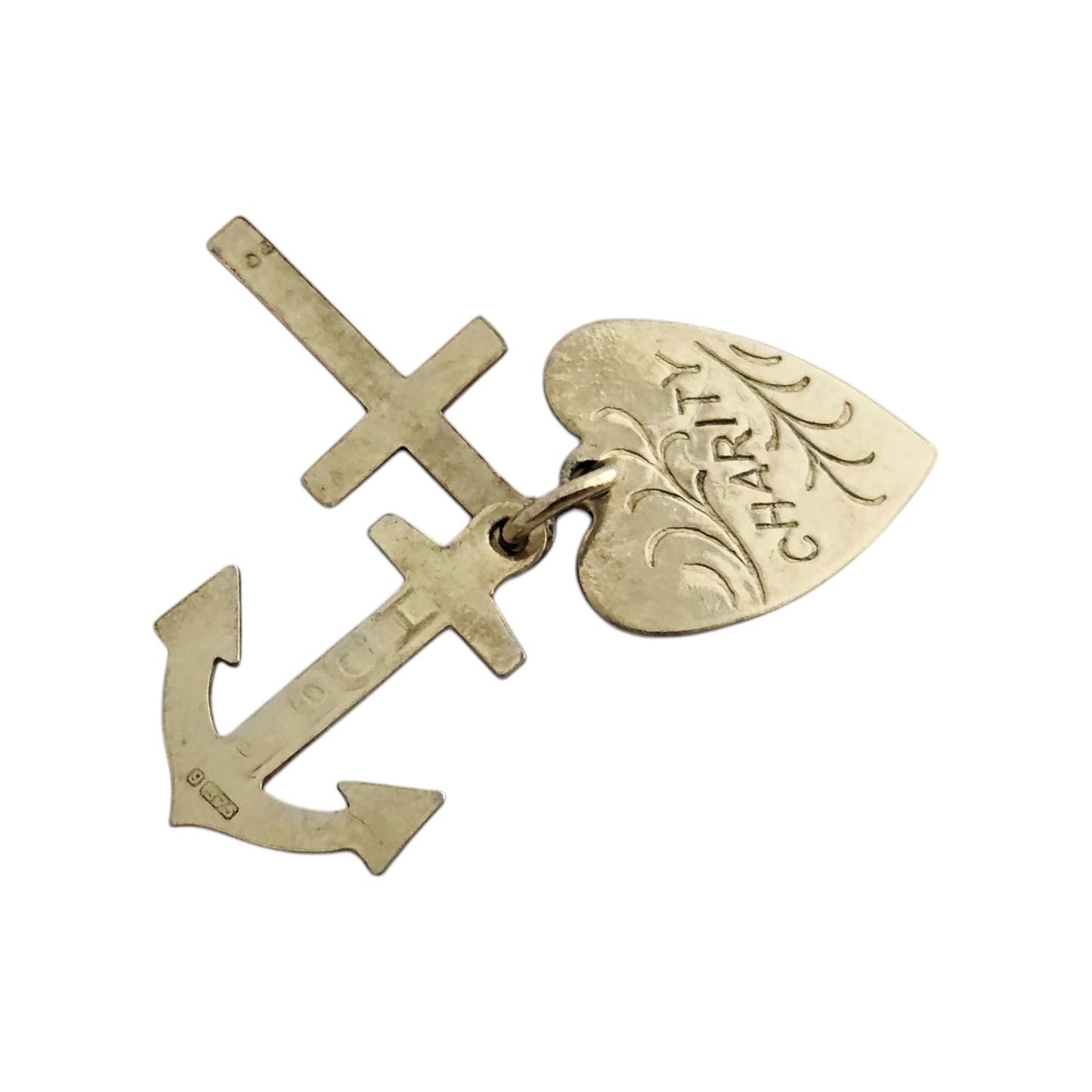 9ct 375 Yellow Gold Faith Hope & Charity Charm 1969 L 1.4 cm 1.5 g.