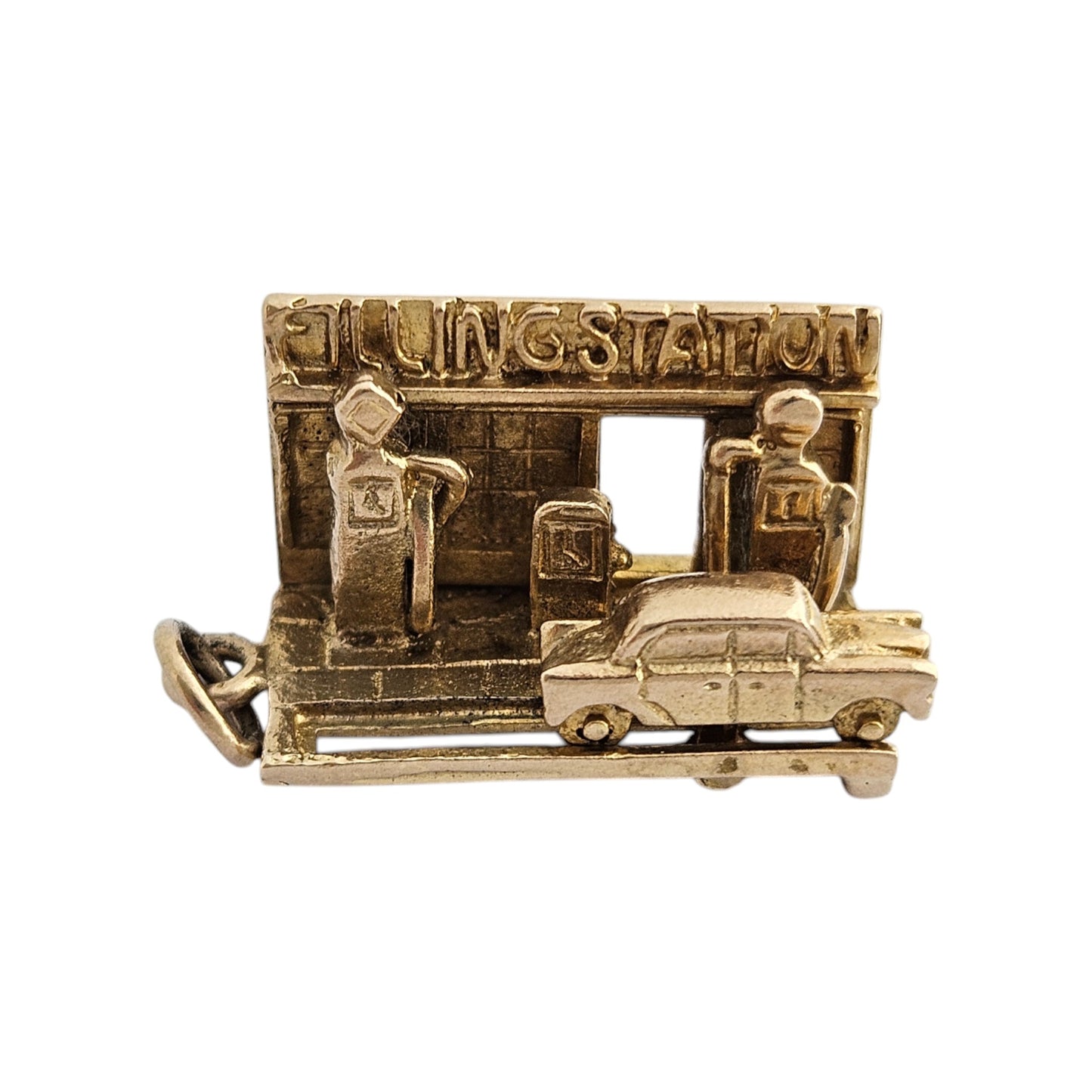 Unusual 9ct 375 Yellow Gold Filling Station Articulated Charm c.1960's L 1.7 cm 4.4 g