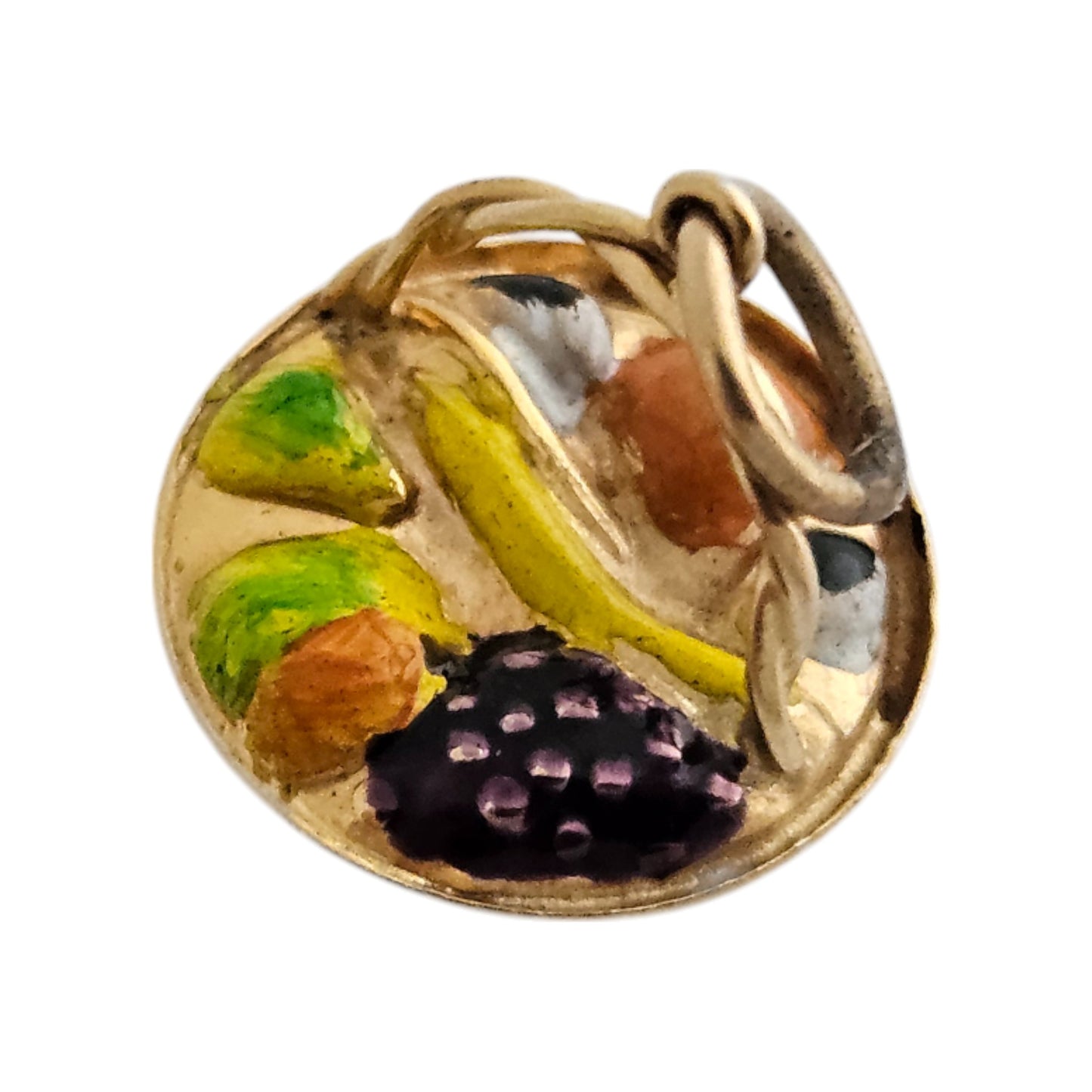 9ct 375 Yellow Gold Fruit Basket Charm 1970 L 1.1 cm 0.8 g.