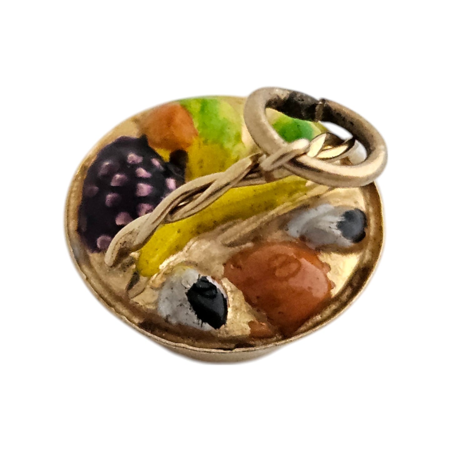 9ct 375 Yellow Gold Fruit Basket Charm 1970 L 1.1 cm 0.8 g.