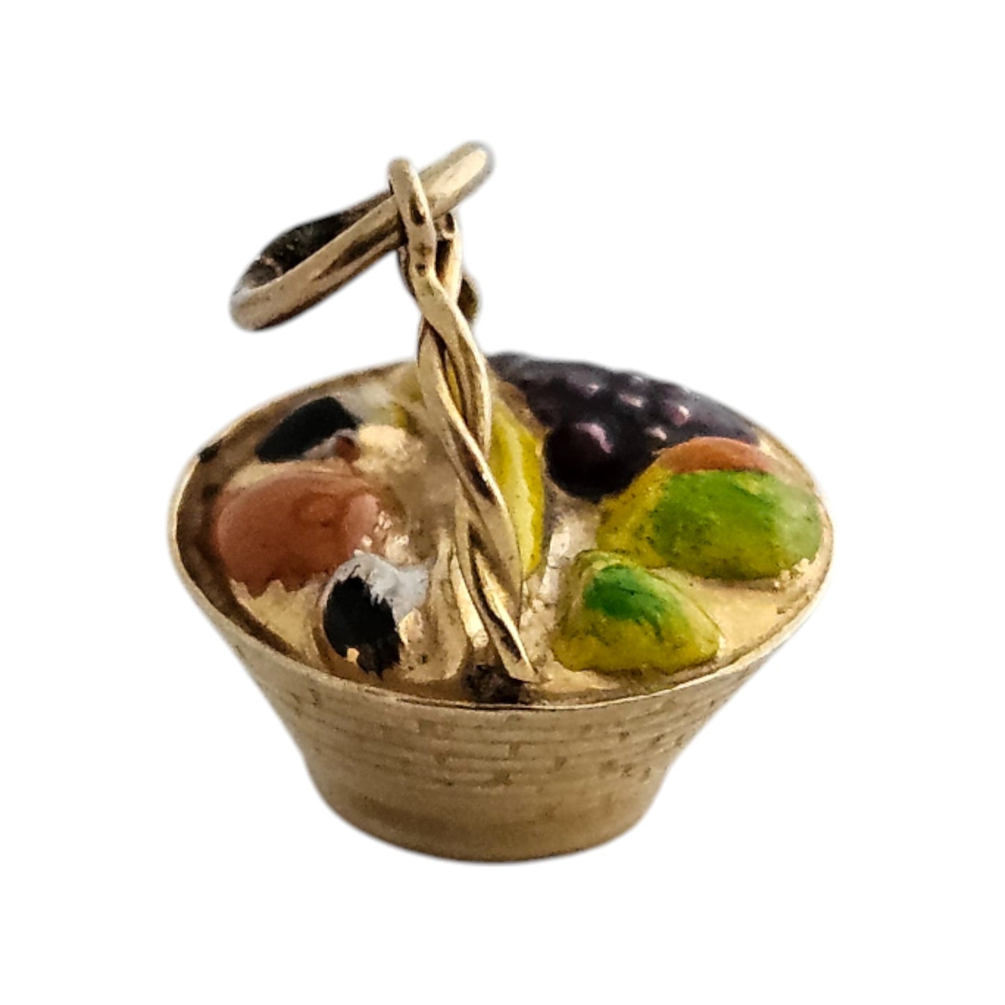 9ct 375 Yellow Gold Fruit Basket Charm 1970 L 1.1 cm 0.8 g.