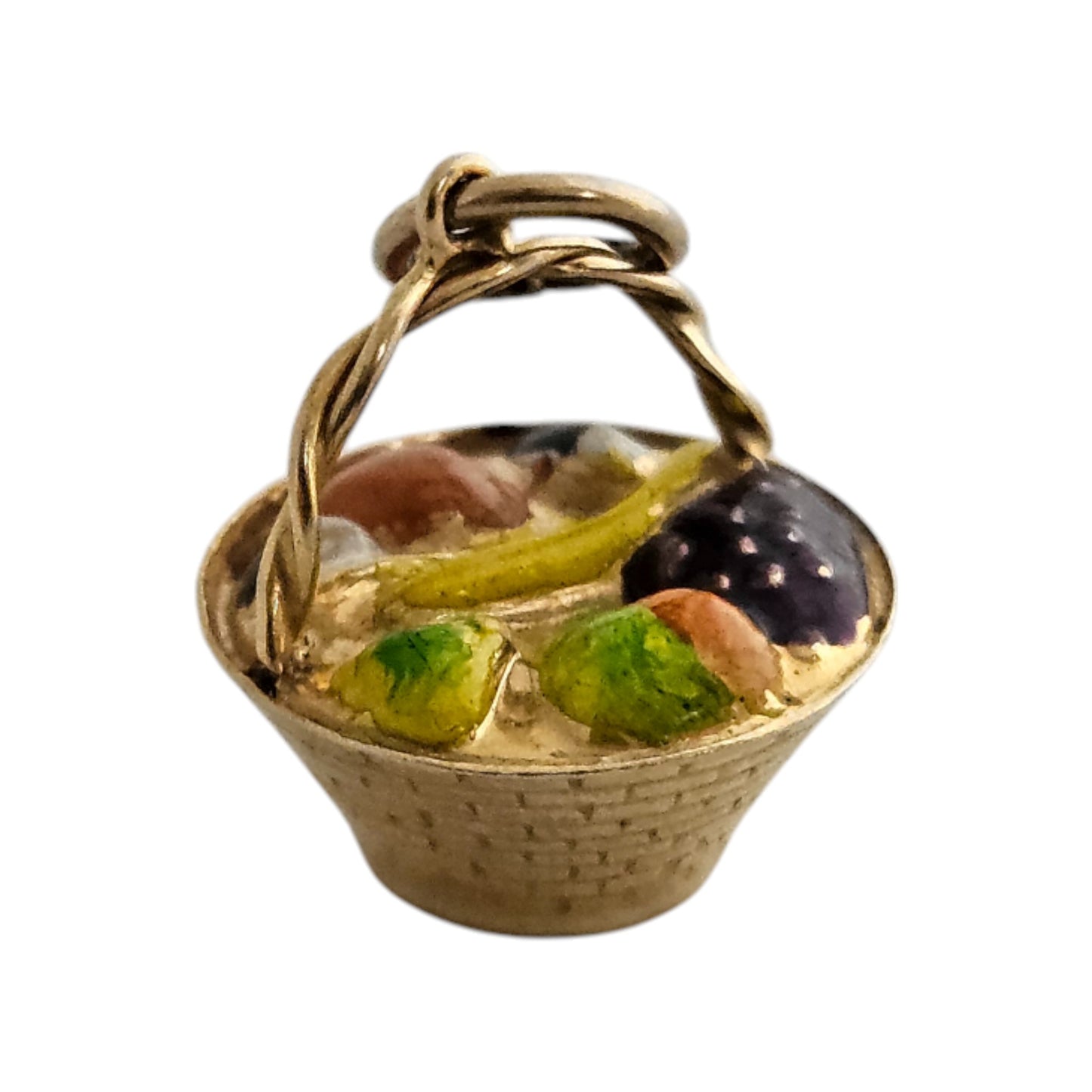 9ct 375 Yellow Gold Fruit Basket Charm 1970 L 1.1 cm 0.8 g.