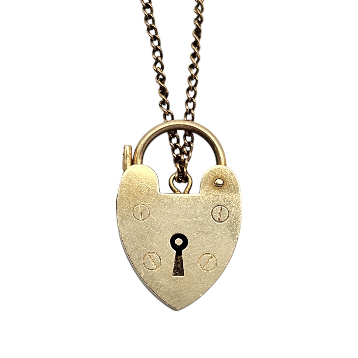 9ct 375 Yellow Gold Heart Shaped Padlock 1970 L 2.5 cm 3.1 g.