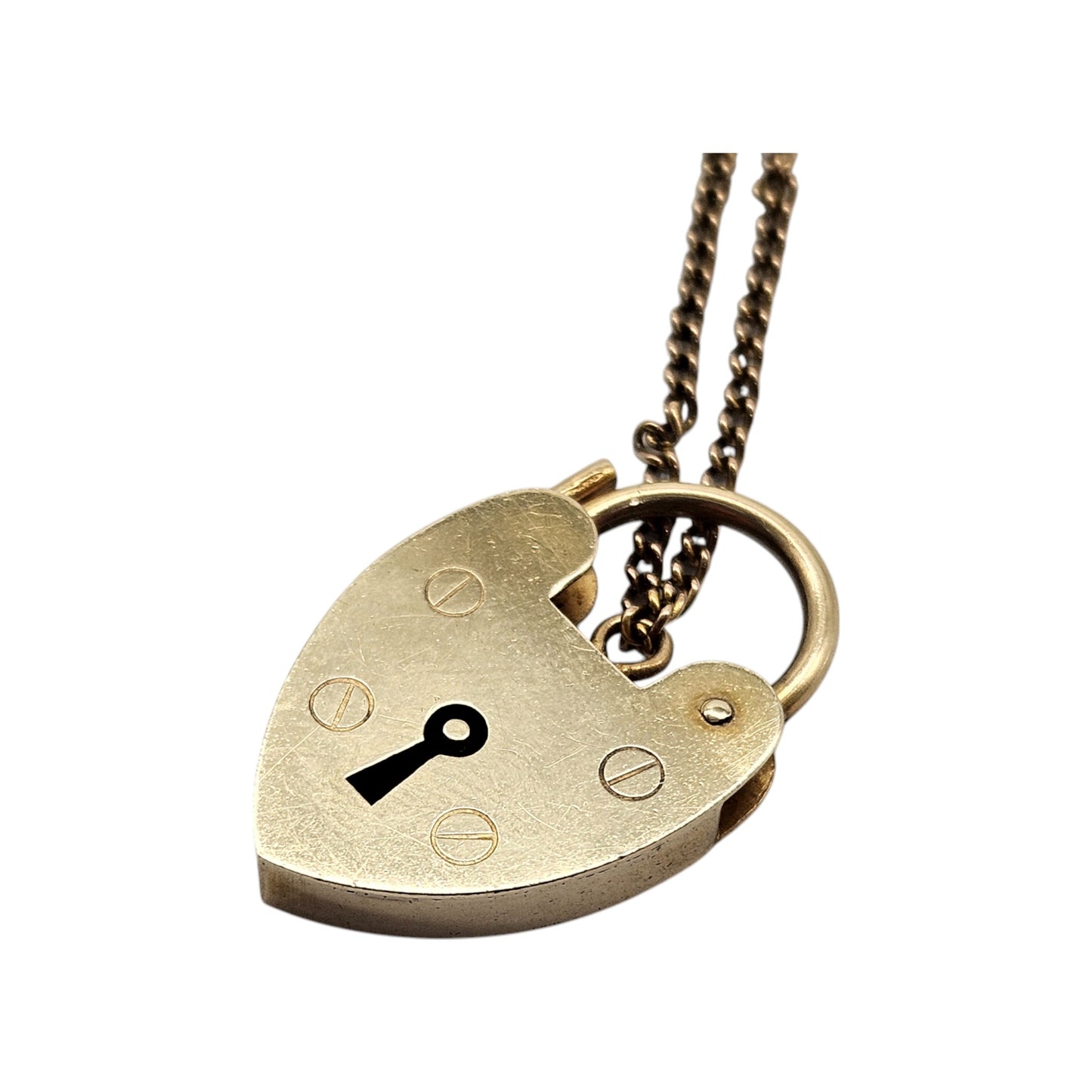 9ct 375 Yellow Gold Heart Shaped Padlock 1970 L 2.5 cm 3.1 g.