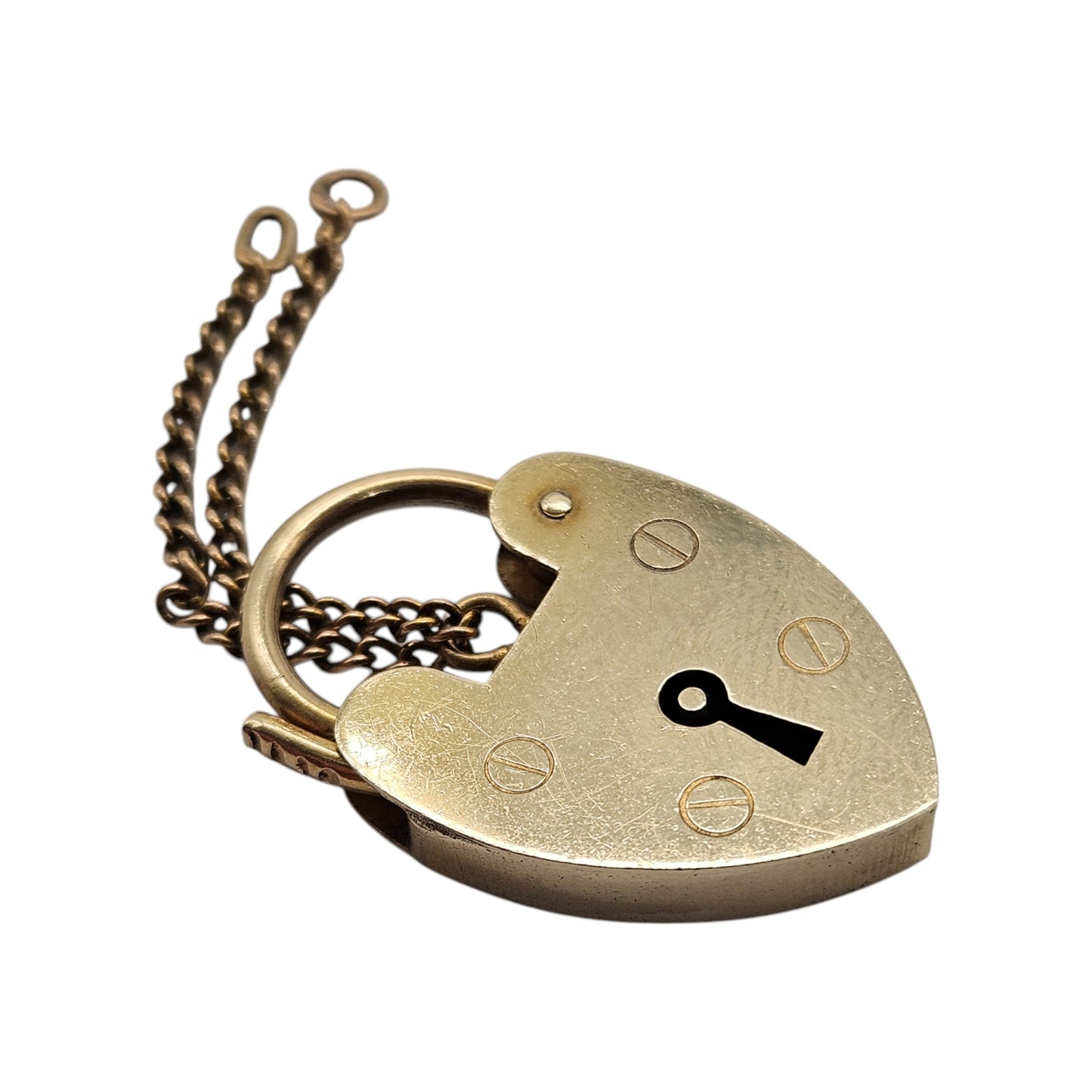 9ct 375 Yellow Gold Heart Shaped Padlock 1970 L 2.5 cm 3.1 g.