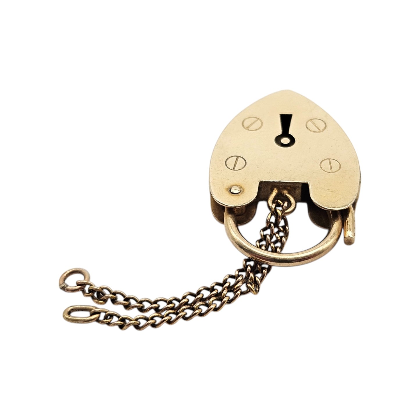 9ct 375 Yellow Gold Heart Shaped Padlock 1970 L 2.5 cm 3.1 g.