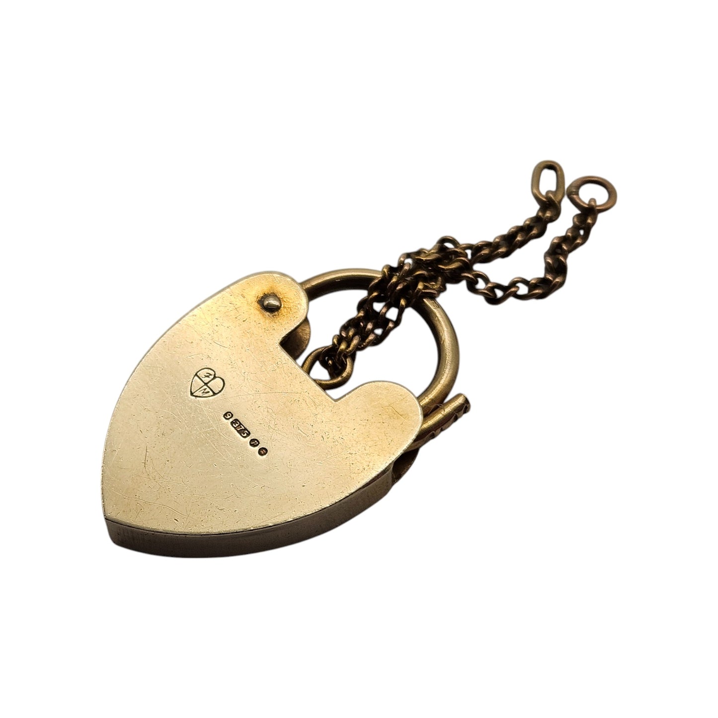9ct 375 Yellow Gold Heart Shaped Padlock 1970 L 2.5 cm 3.1 g.