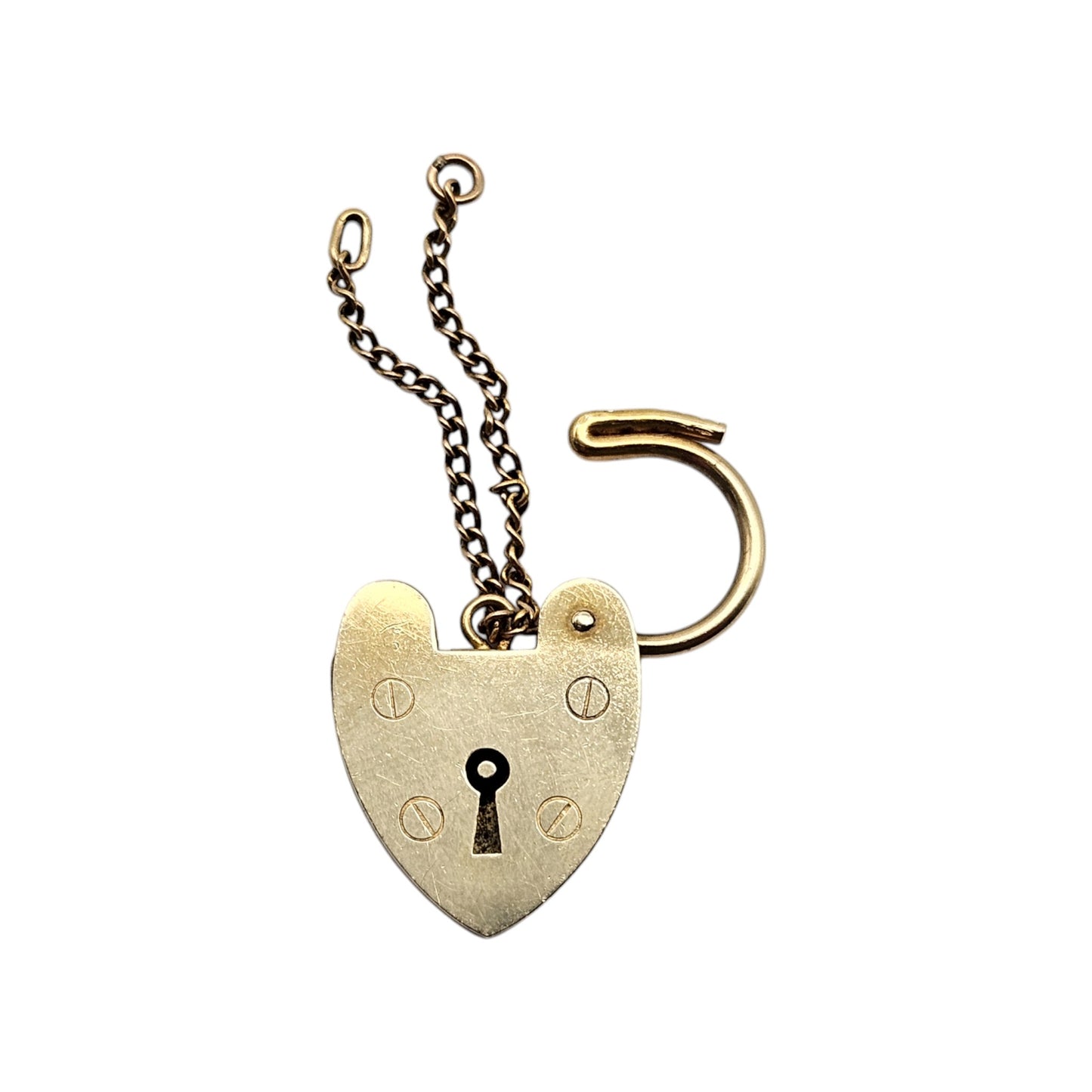 9ct 375 Yellow Gold Heart Shaped Padlock 1970 L 2.5 cm 3.1 g.