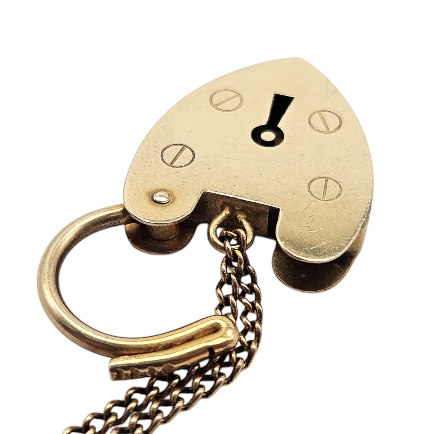 9ct 375 Yellow Gold Heart Shaped Padlock 1970 L 2.5 cm 3.1 g.