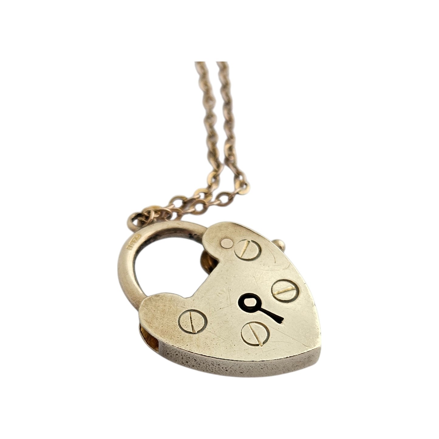 Unusual 9ct 375 Yellow Gold Heart Shaped Padlock Clasp 1957 L 2.0 cm 2.5 g