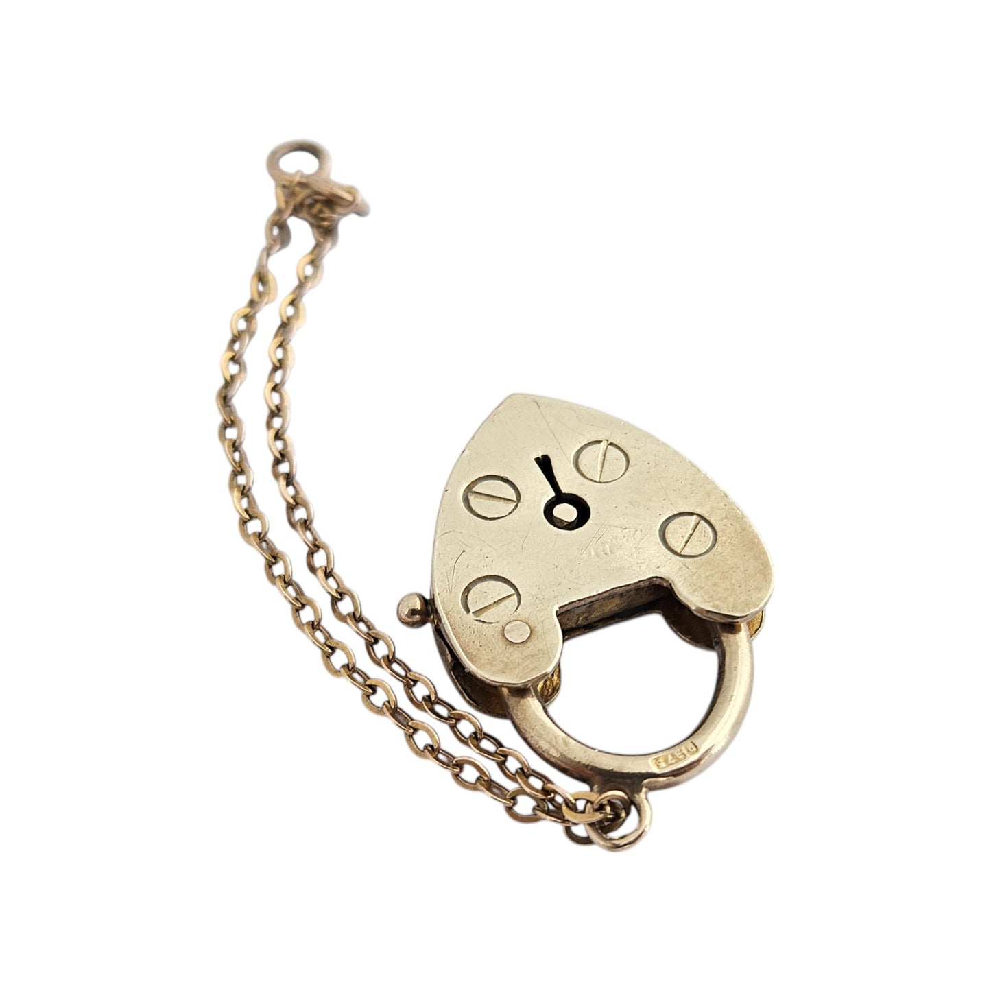 Unusual 9ct 375 Yellow Gold Heart Shaped Padlock Clasp 1957 L 2.0 cm 2.5 g
