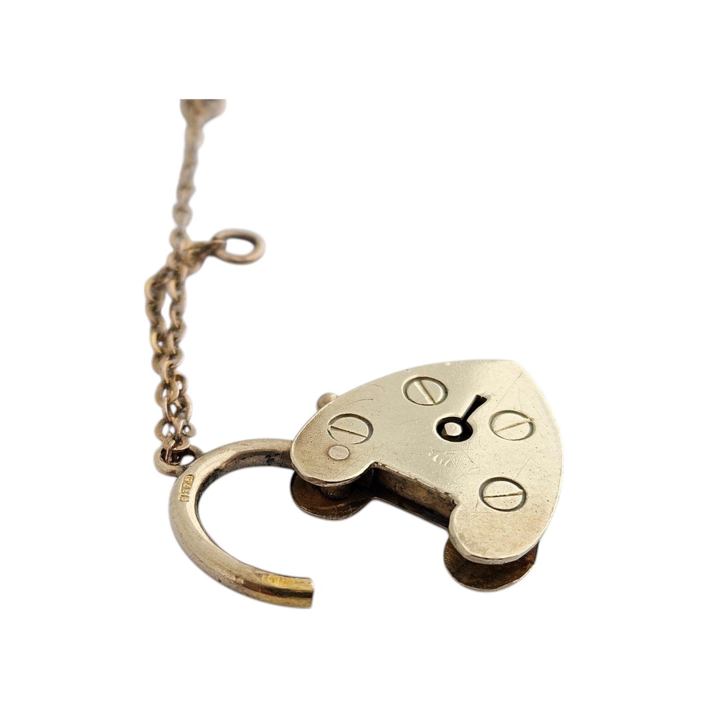 Unusual 9ct 375 Yellow Gold Heart Shaped Padlock Clasp 1957 L 2.0 cm 2.5 g