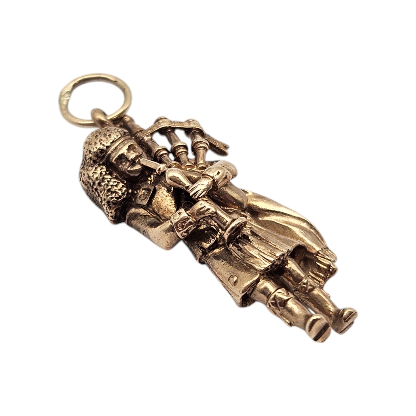 9ct 375 Yellow Gold Highland Bagpiper Charm 1971 L 2.4 cm 4.9 g.