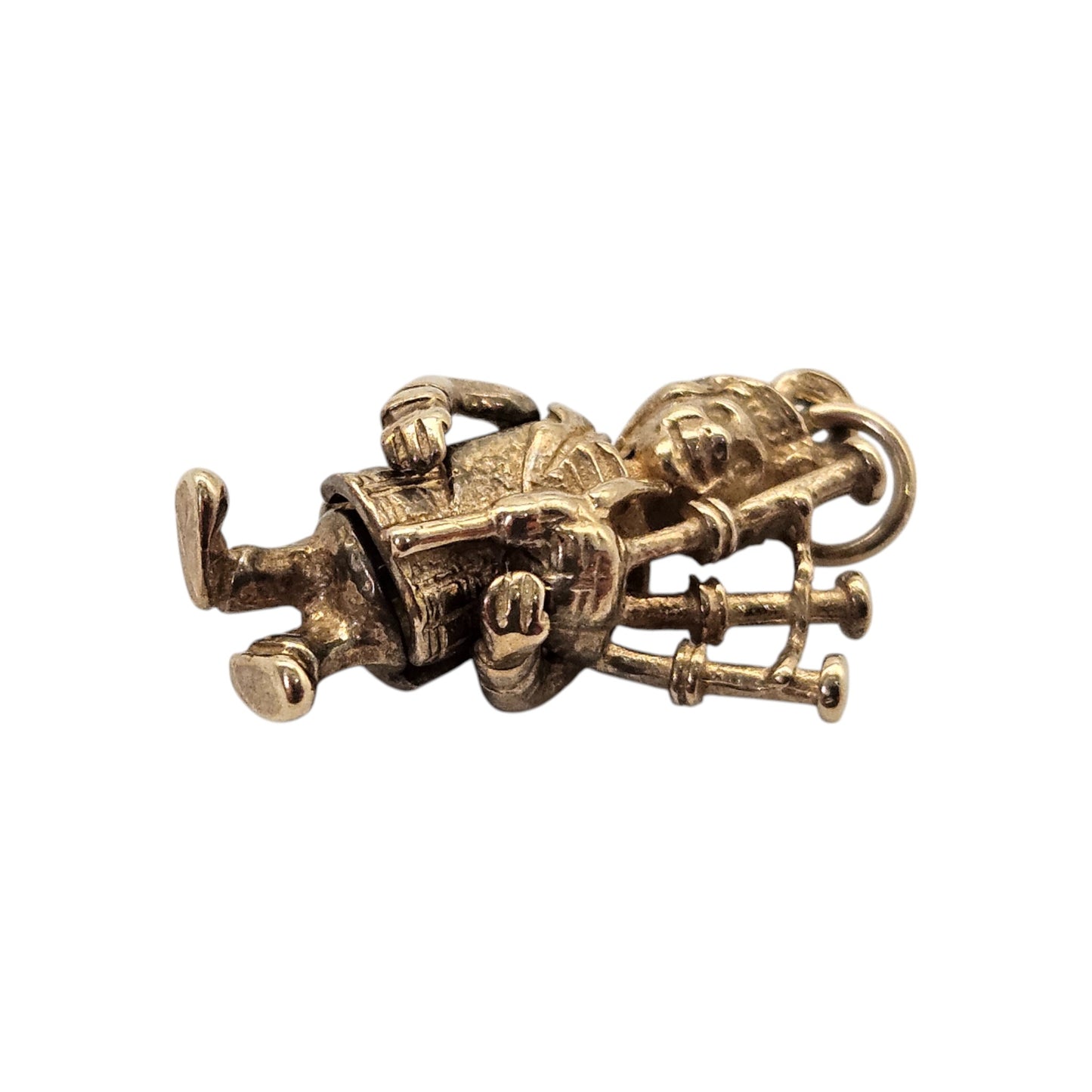 9ct 375 Yellow Gold Highland Bagpiper Articulated Charm L 1.7 cm 2.6 g.