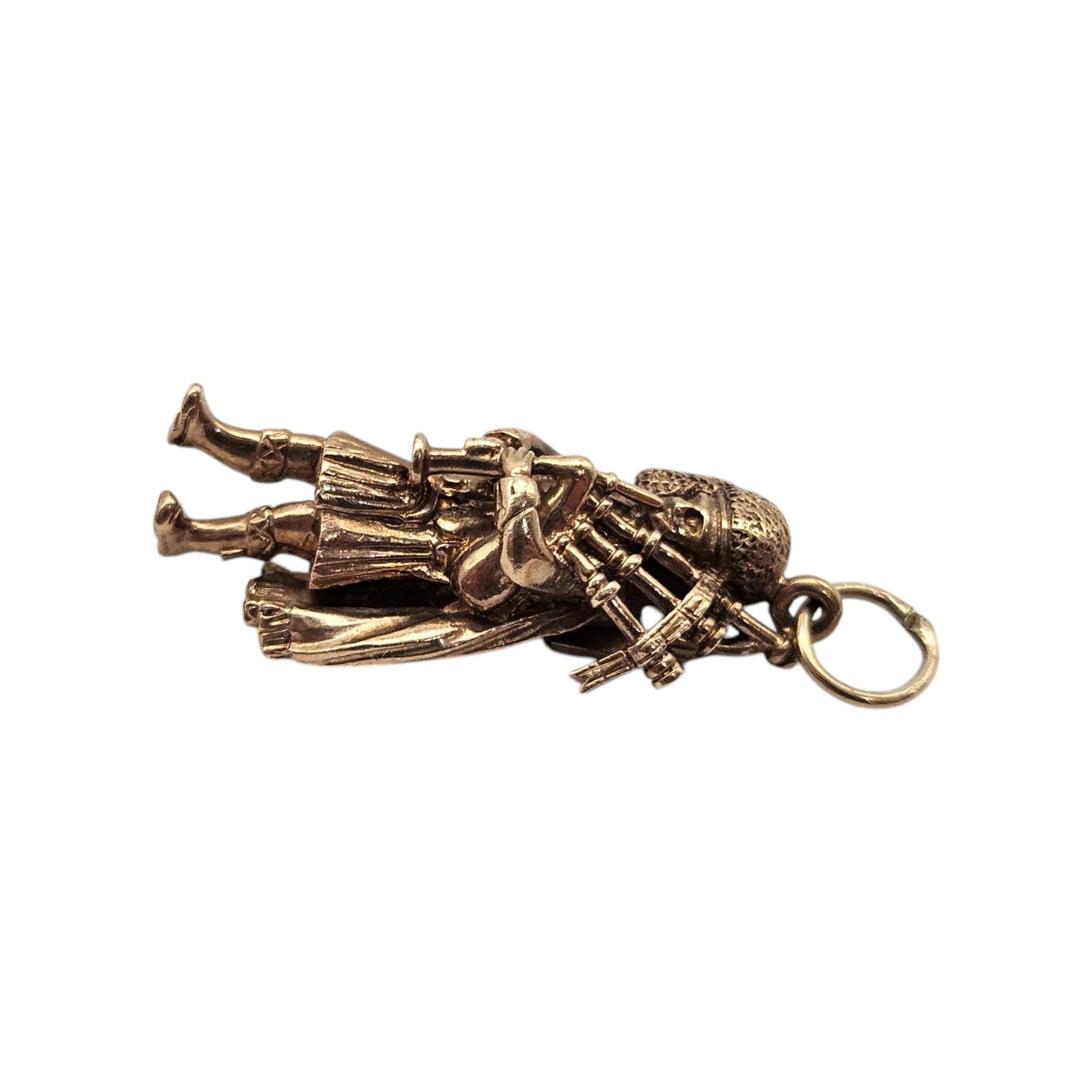 9ct 375 Yellow Gold Highland Bagpiper Charm 1971 L 2.4 cm 4.9 g.