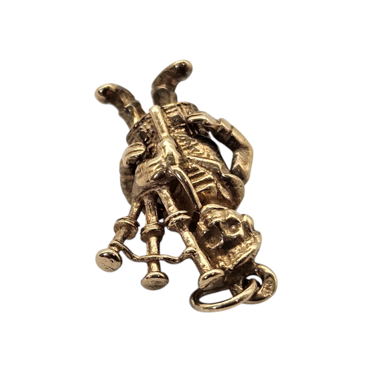 9ct 375 Yellow Gold Highland Bagpiper Articulated Charm L 1.7 cm 2.6 g.